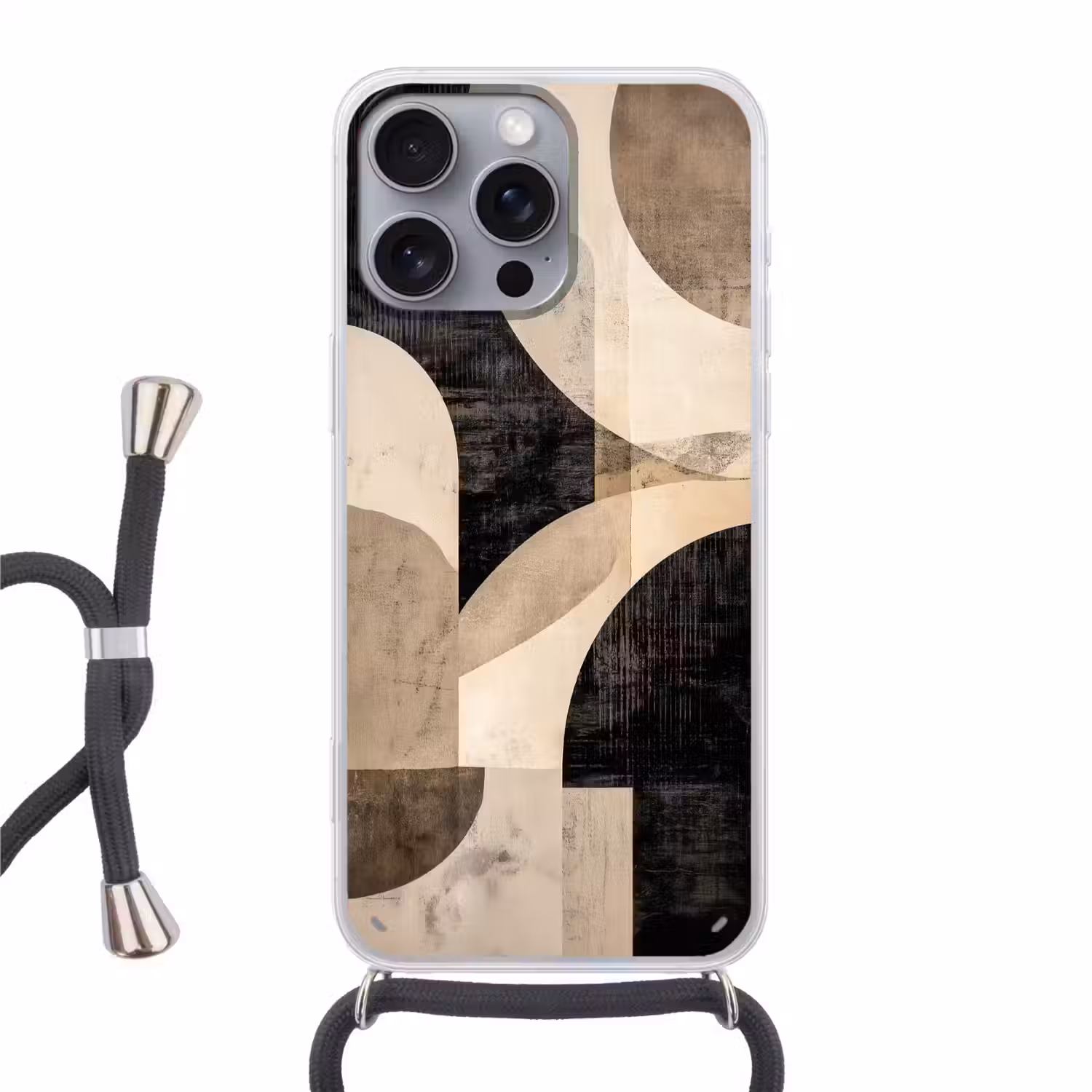 Abstract - Vormen - Modern - Beige Hoesje iPhone 16 Pro Max met koord klein -3d