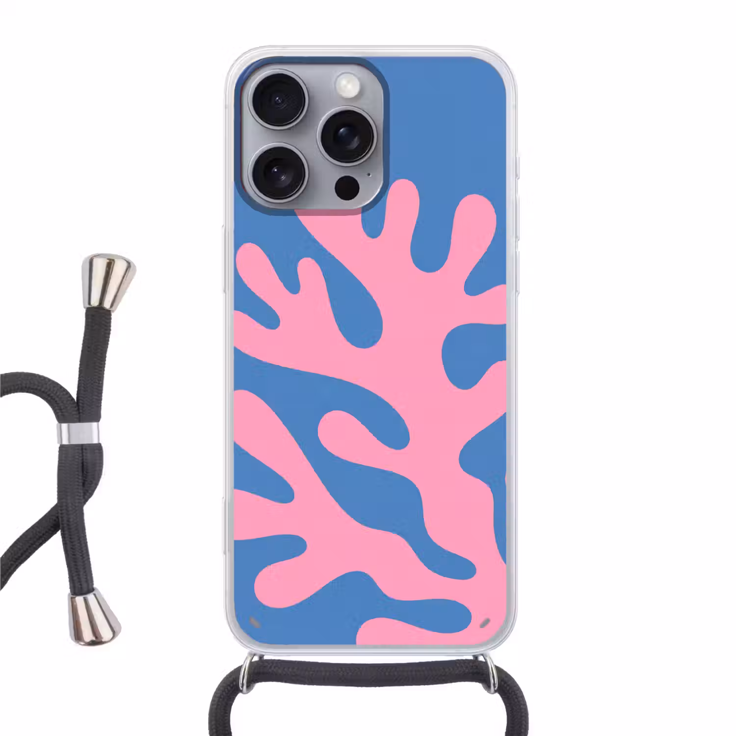 Abstract - Vormen - Roze - Blauw Hoesje iPhone 16 Pro Max met koord klein -3d