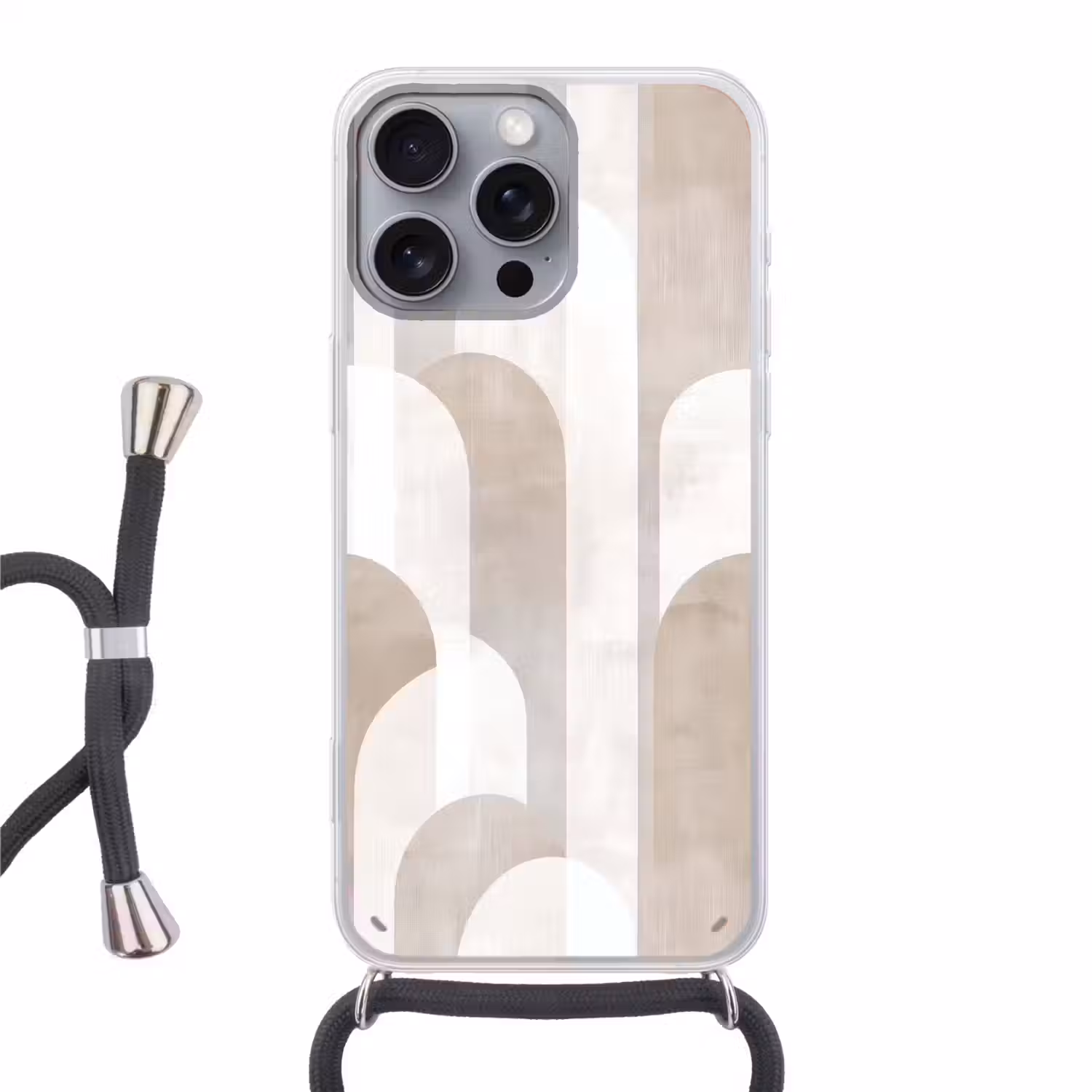 Abstracte bogen - Modern - Beige Hoesje iPhone 16 Pro Max met koord klein -3d