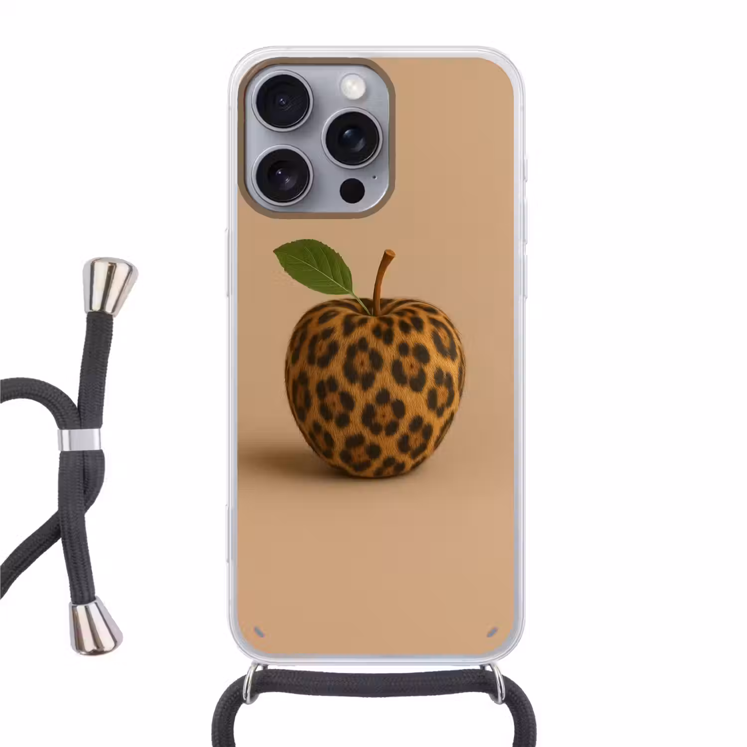 Appel - Panter - Blaadje - Groen Hoesje iPhone 16 Pro Max met koord klein -3d