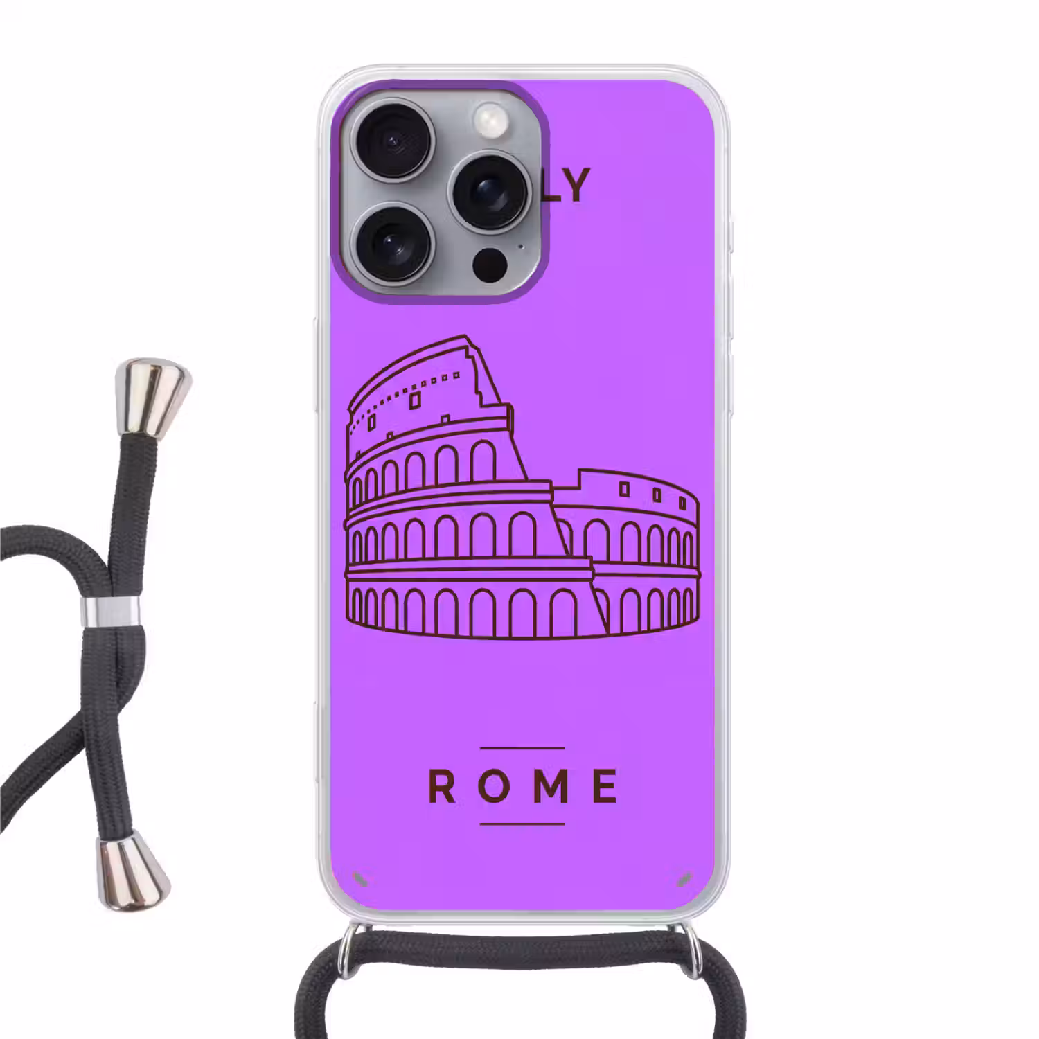 Architectuur - Colosseum - Rome - Minimalistisch - Paars Hoesje iPhone 16 Pro Max met koord klein -3d