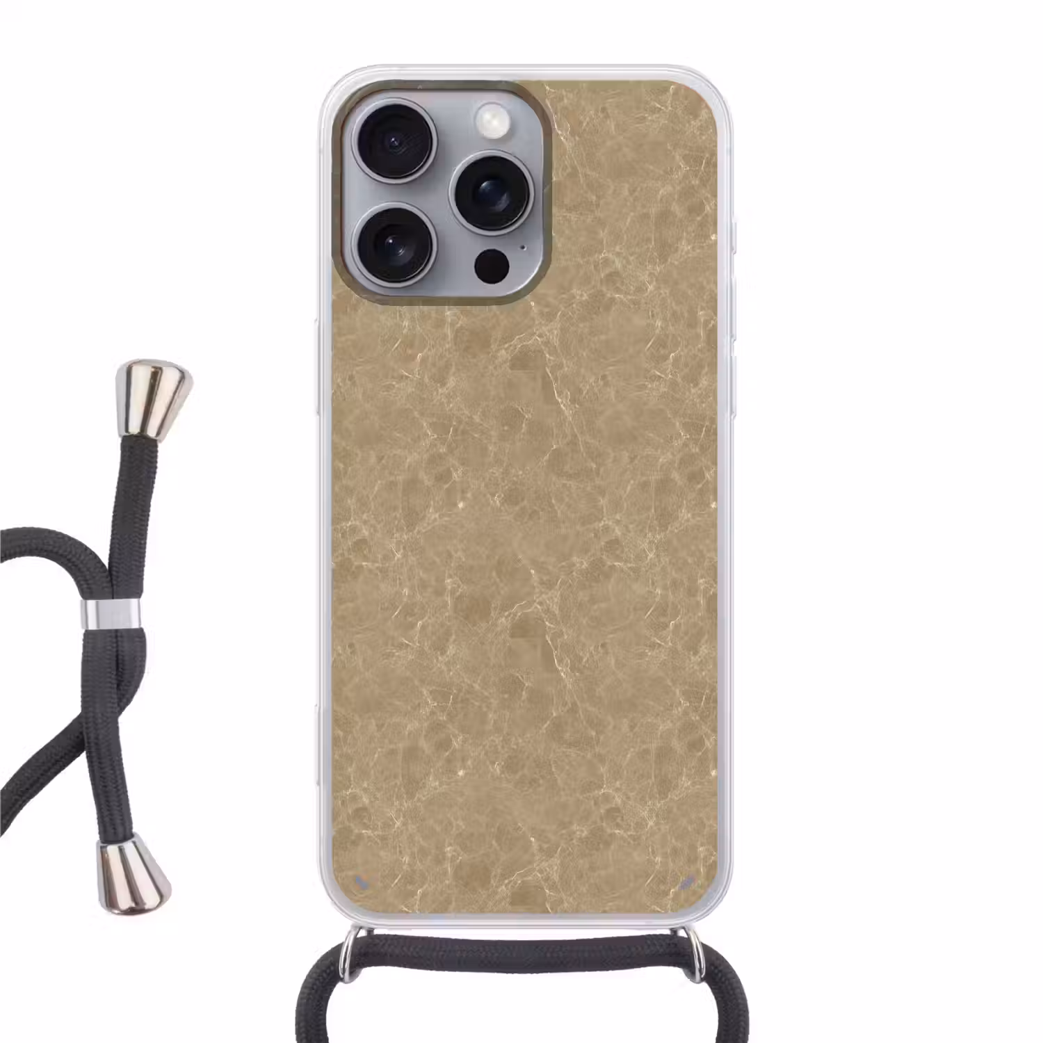 Beige - Marmer - Witte aders Hoesje iPhone 16 Pro Max met koord klein 804 -3d