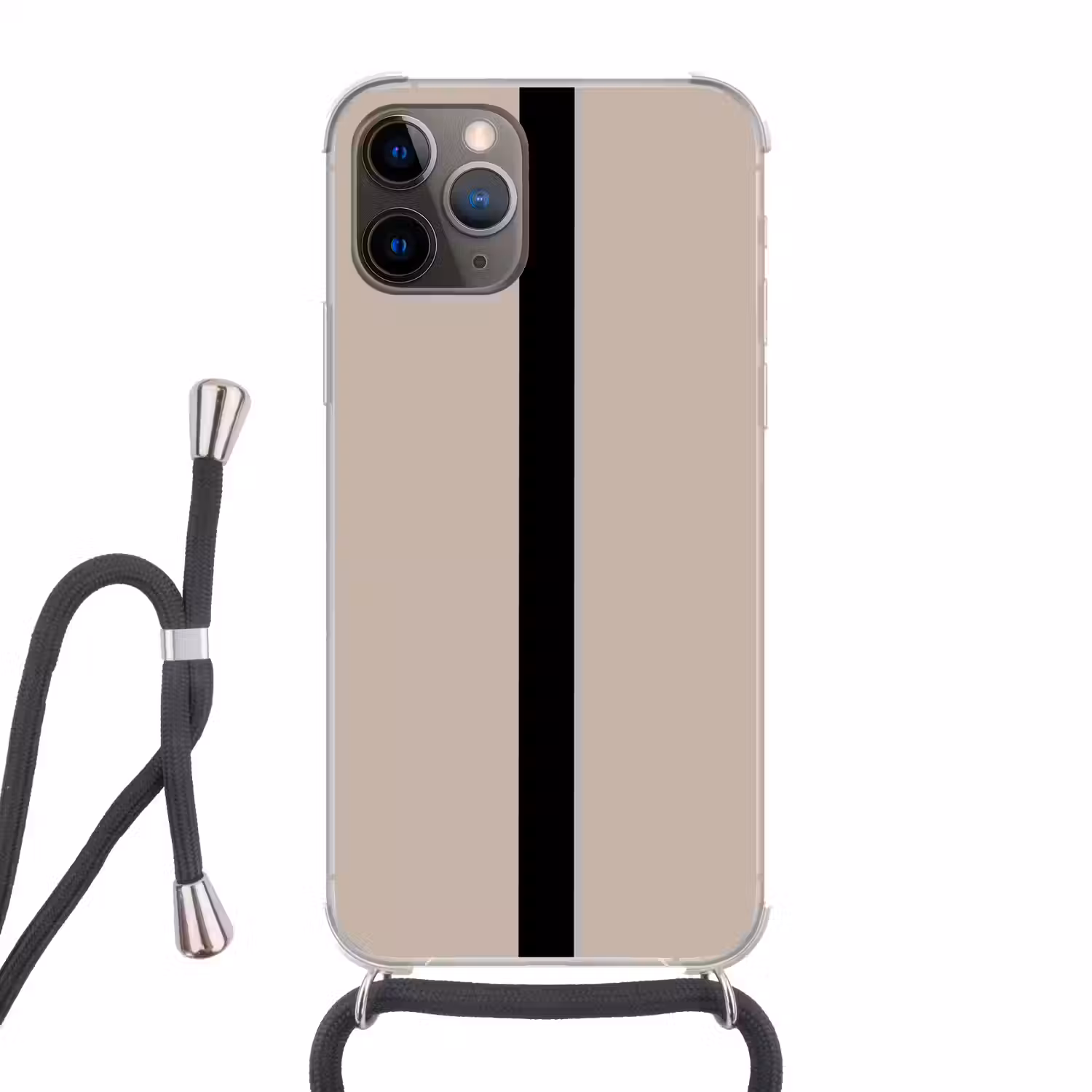 Beige - Zwart - Streep - Minimalistisch Hoesje iPhone 12 Pro met koord klein -3d