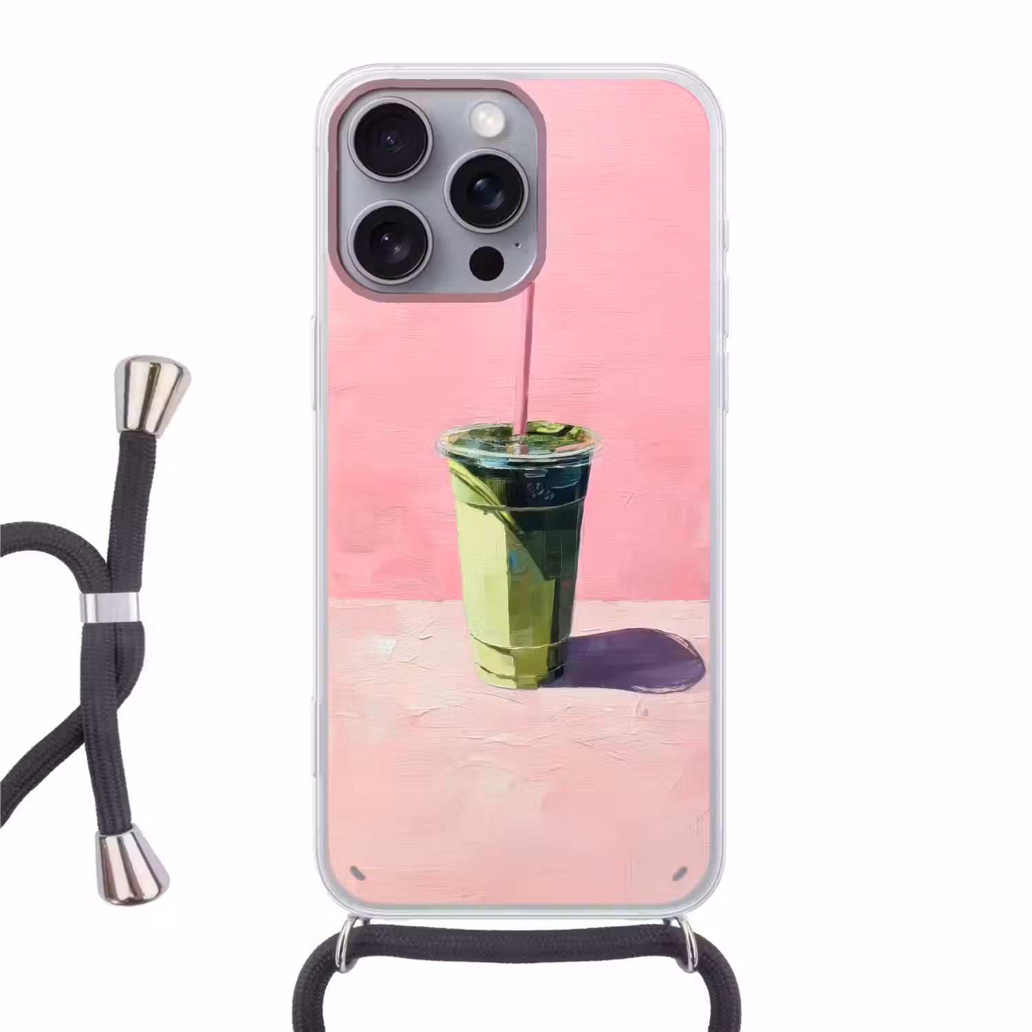 Beker - Rietje - Minimalistisch - Groen Hoesje iPhone 16 Pro Max met koord klein -3d