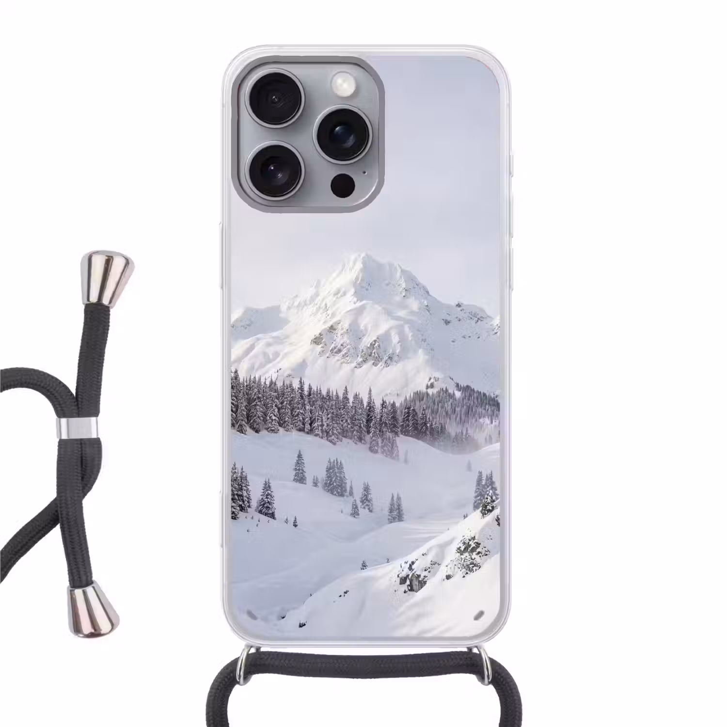 Berg - Sneeuw - Winter - Natuur - Wit Hoesje iPhone 16 Pro Max met koord klein -3d
