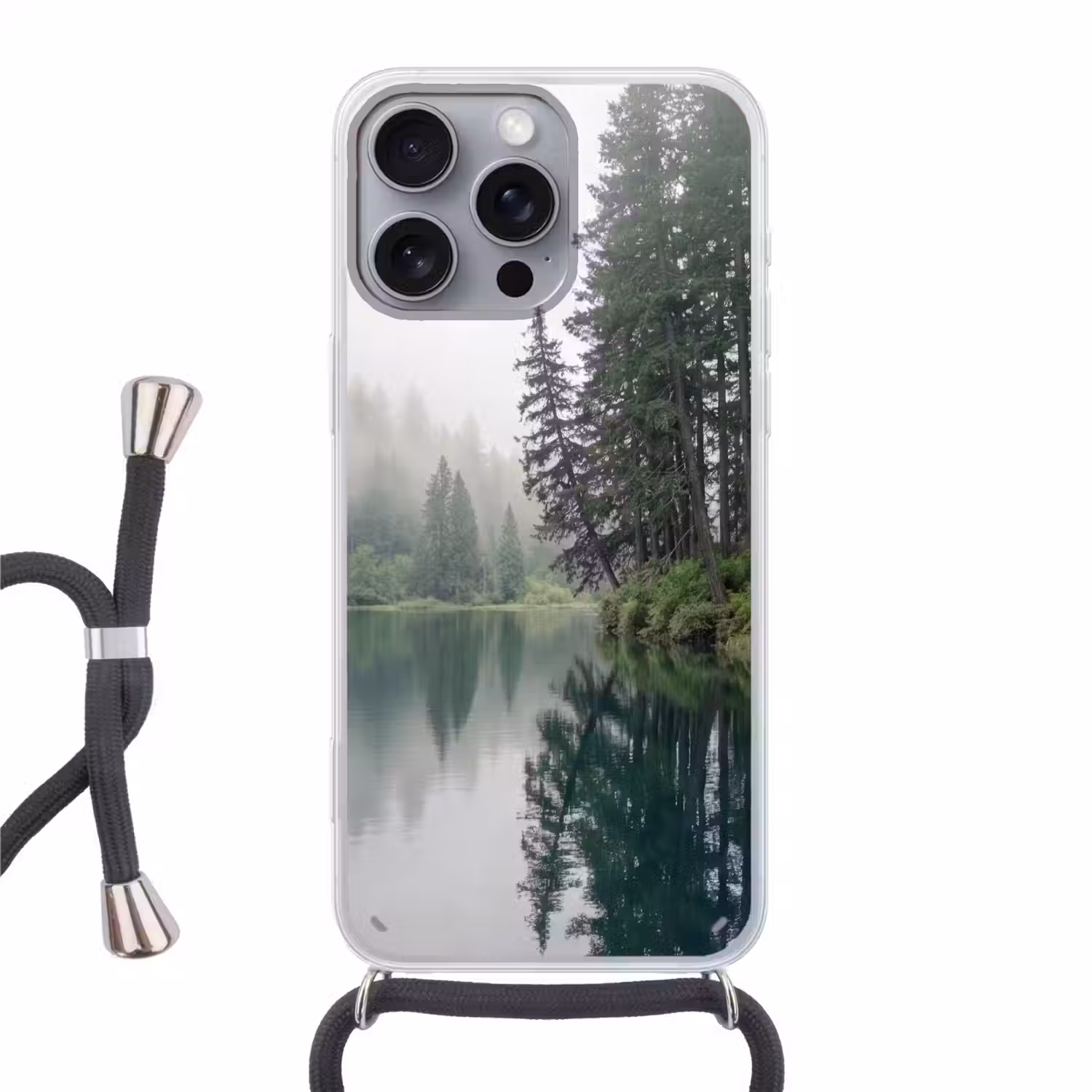 Bergen - Meer - Bos Hoesje iPhone 16 Pro Max met koord klein -3d