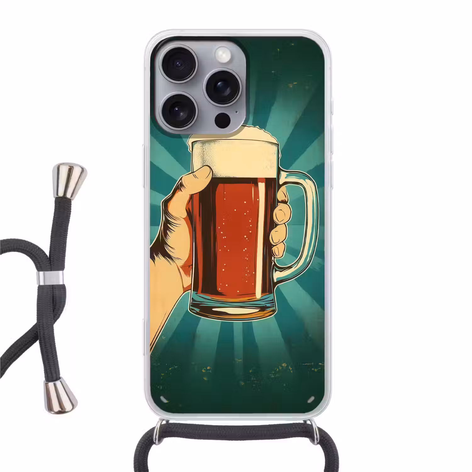 Bierglas - Schuim - Retro - Groen Hoesje iPhone 16 Pro Max met koord klein -3d