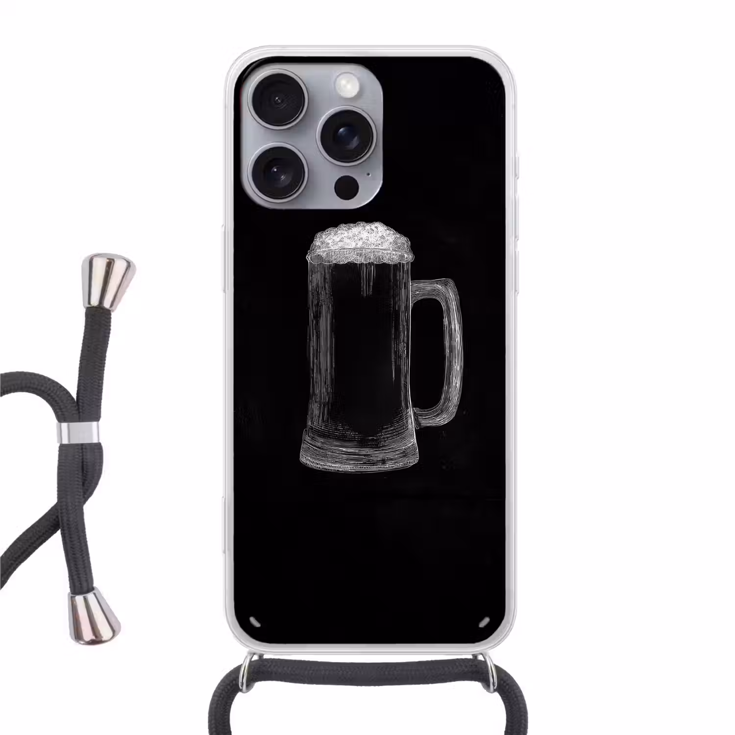 Bierpul - Schuim - Krijttekening Hoesje iPhone 16 Pro Max met koord klein -3d