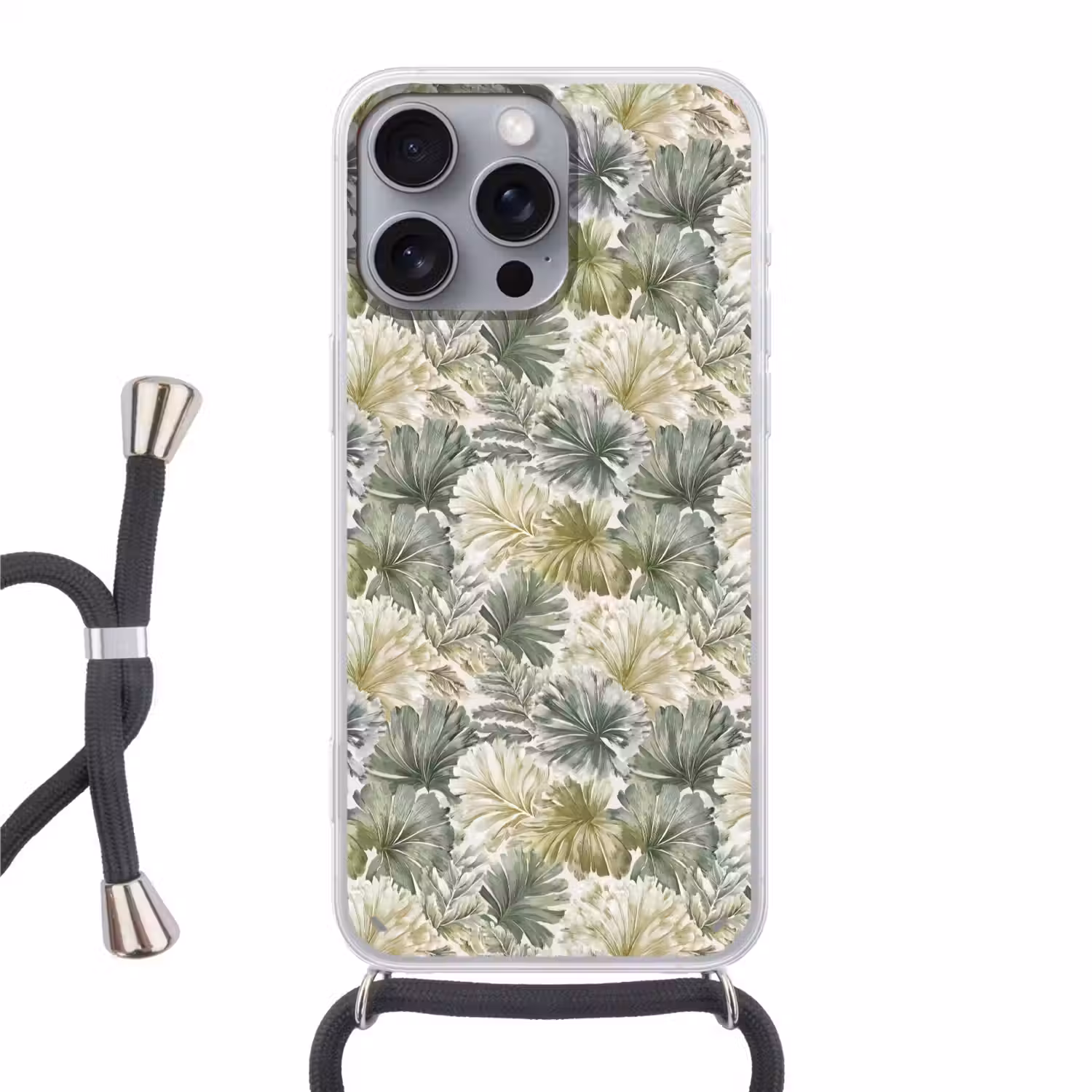 Bladeren - Botanisch - Groen Hoesje iPhone 16 Pro Max met koord klein 804 -3d