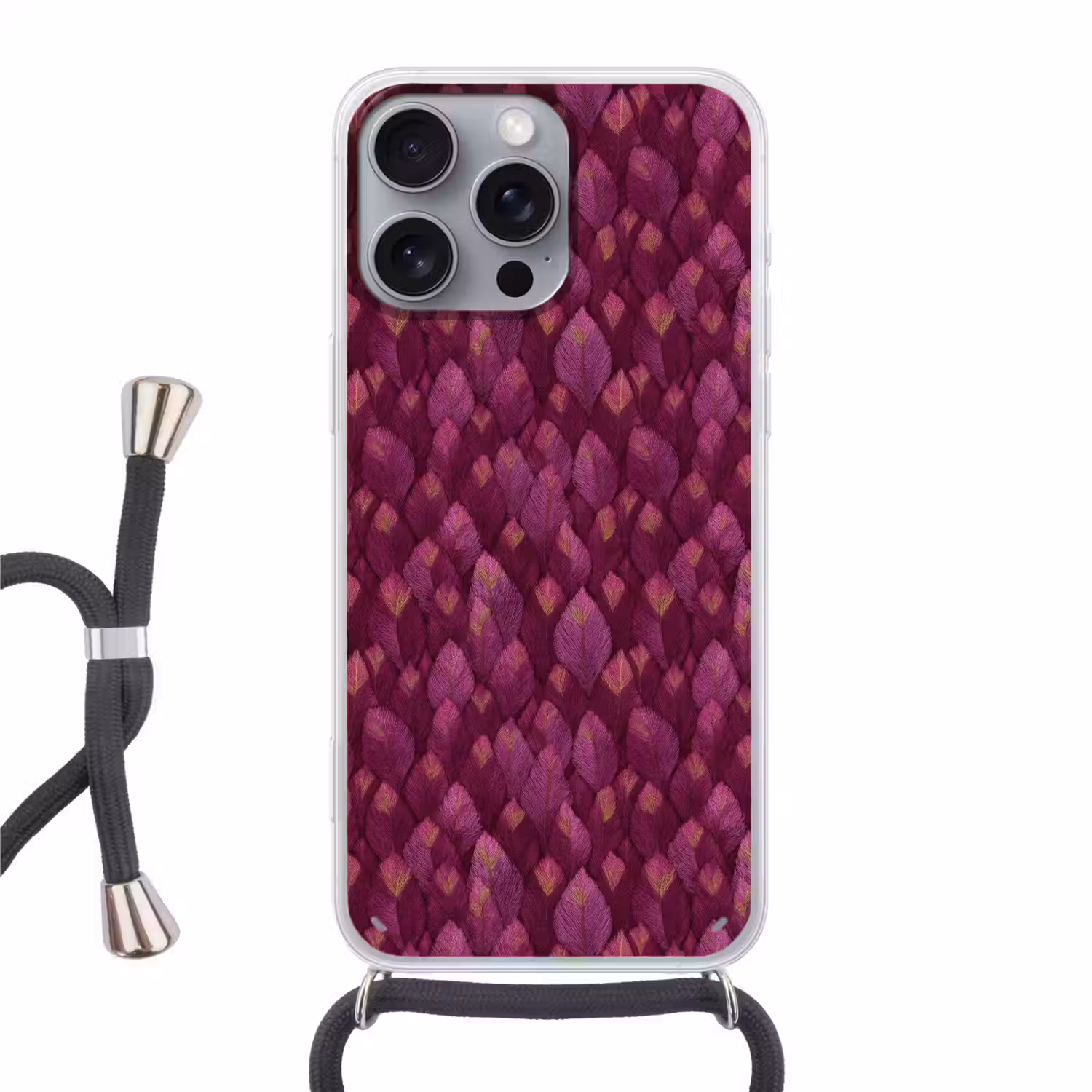 Bladeren - Patroon - Burgundy Hoesje iPhone 16 Pro Max met koord klein 804 -3d