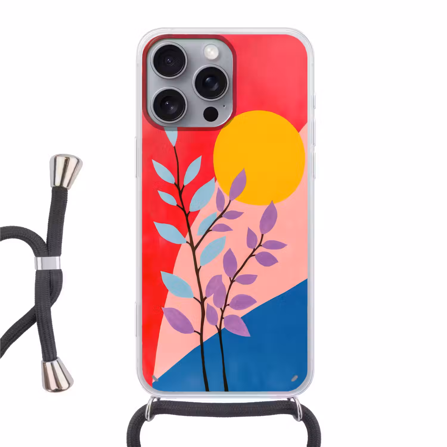 Bladeren - Zon - Abstracte vormen Hoesje iPhone 16 Pro Max met koord klein -3d