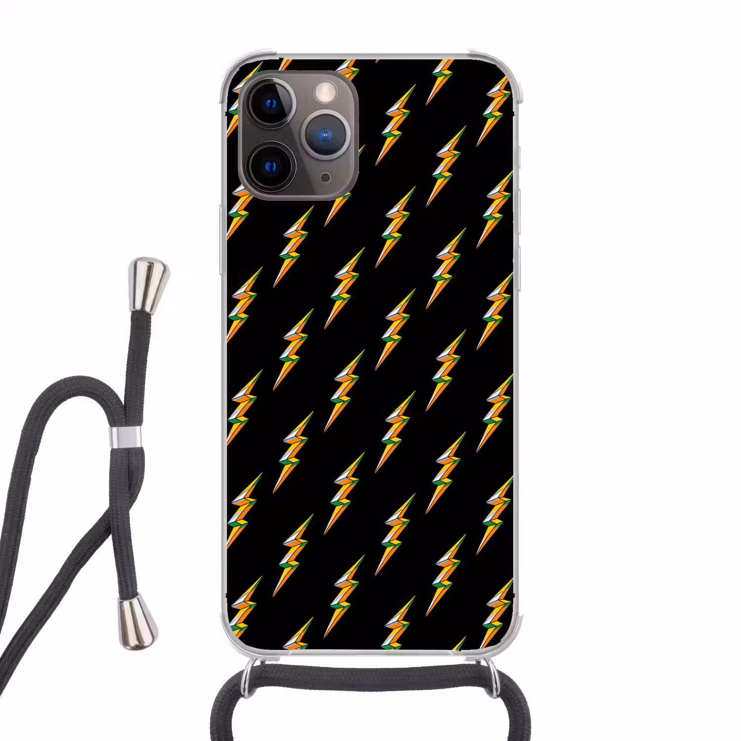 Bliksemschicht - Geel - Zwart Hoesje iPhone 12 Pro met koord klein -3d
