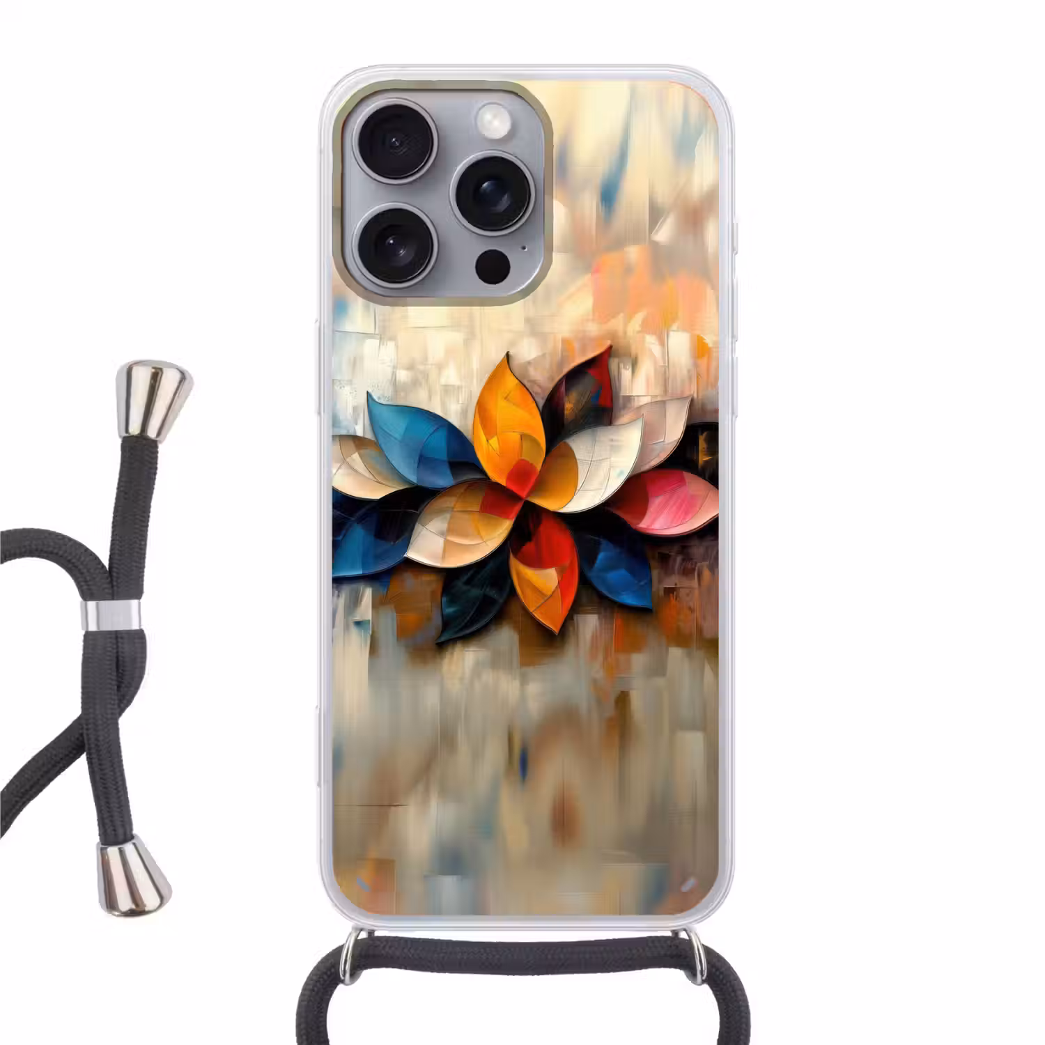 Bloem - Abstract - Kleurrijk - Bladeren Hoesje iPhone 16 Pro Max met koord klein -3d