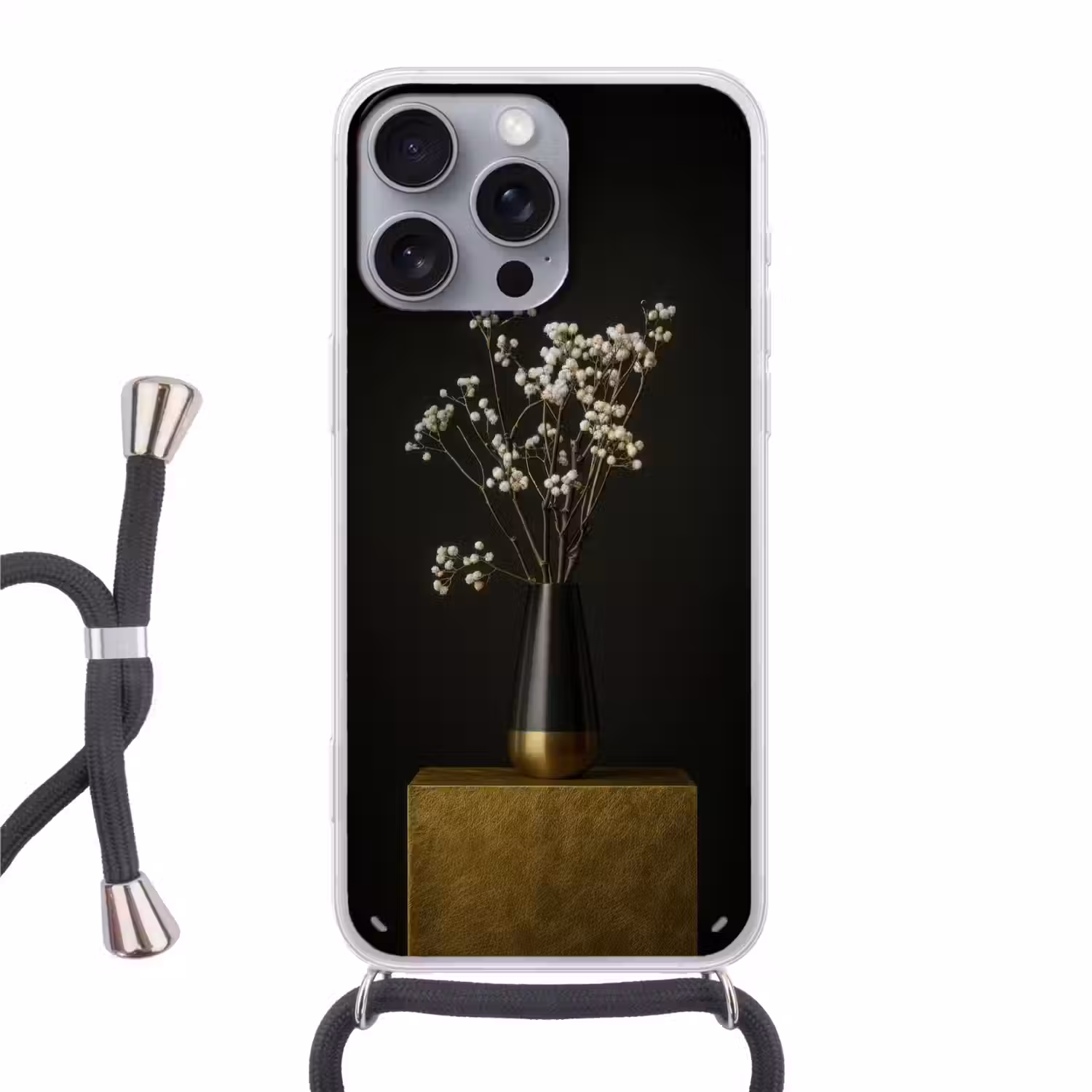 Bloembollen - Wit - Vaas - Minimalistisch Hoesje iPhone 16 Pro Max met koord klein -3d