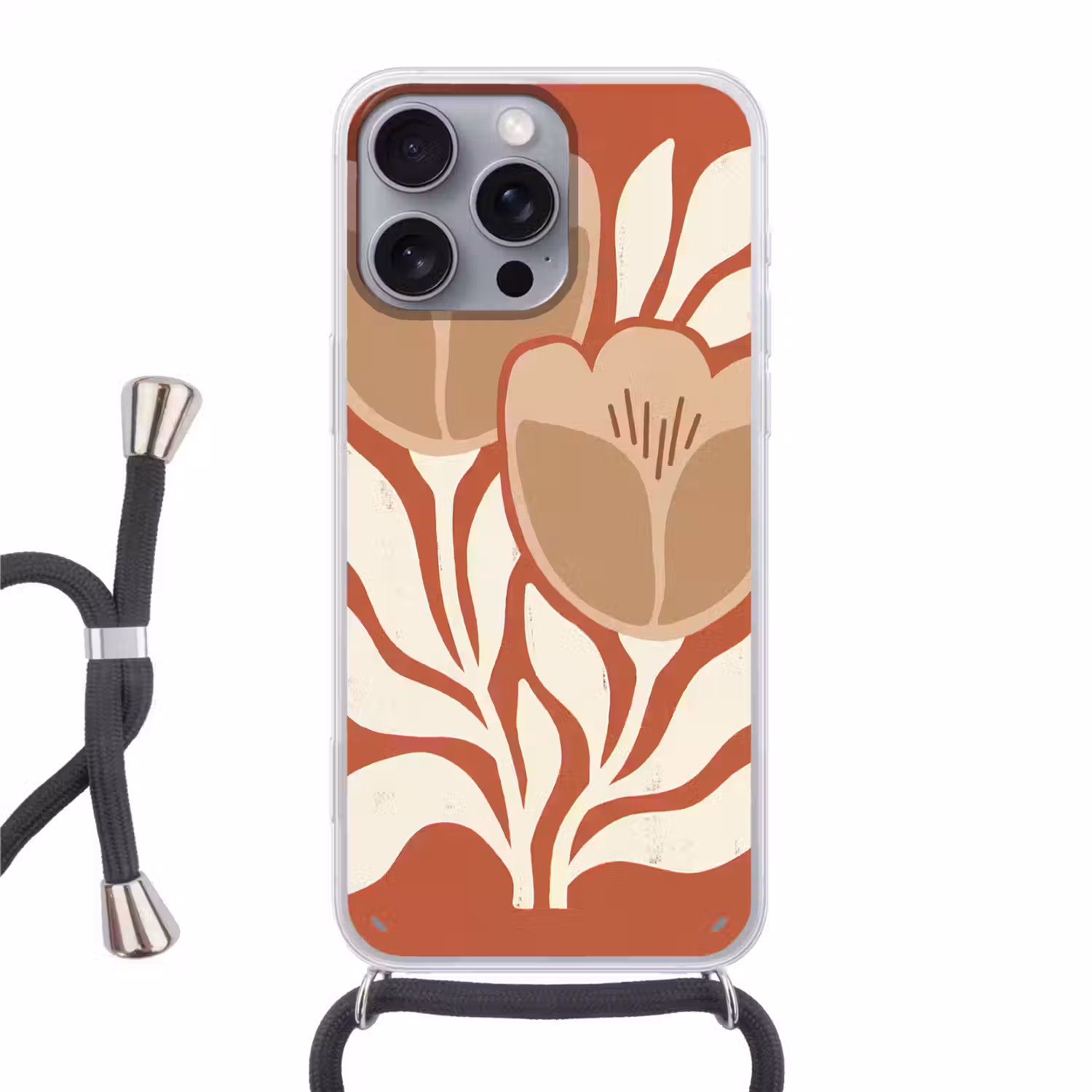 Bloemen - Abstract - Modern - Beige - Natuur Hoesje iPhone 16 Pro Max met koord klein -3d