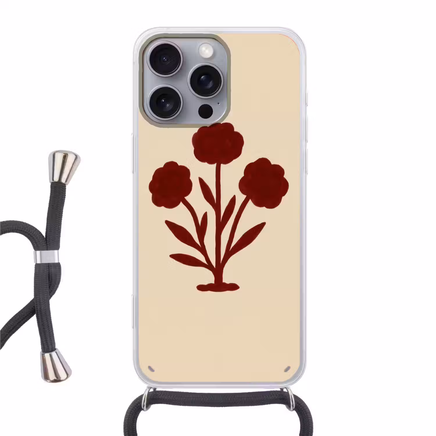 Bloemen - Bladeren - Rood - Minimalistisch Hoesje iPhone 16 Pro Max met koord klein -3d