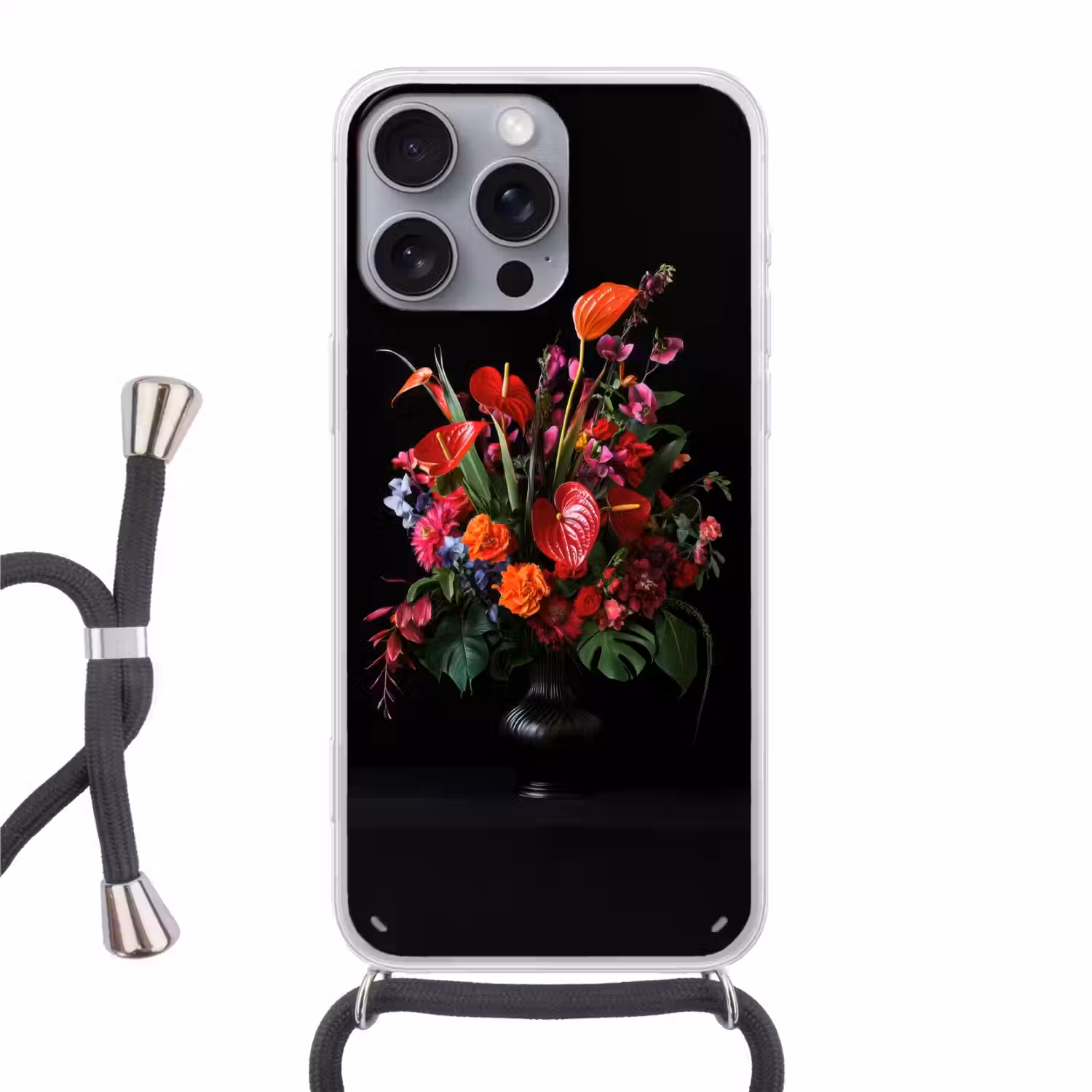 Bloemen - Boeket - Sierlijk Hoesje iPhone 16 Pro Max met koord klein -3d