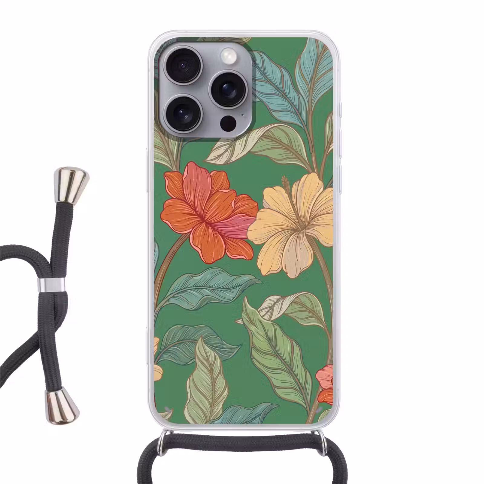 Telefoonhoesje met koord - Bloemen - Groen - Illustratie - Bloemen - Groen - Illustratie Hoesje iPhone 16 Pro Max met koord klein