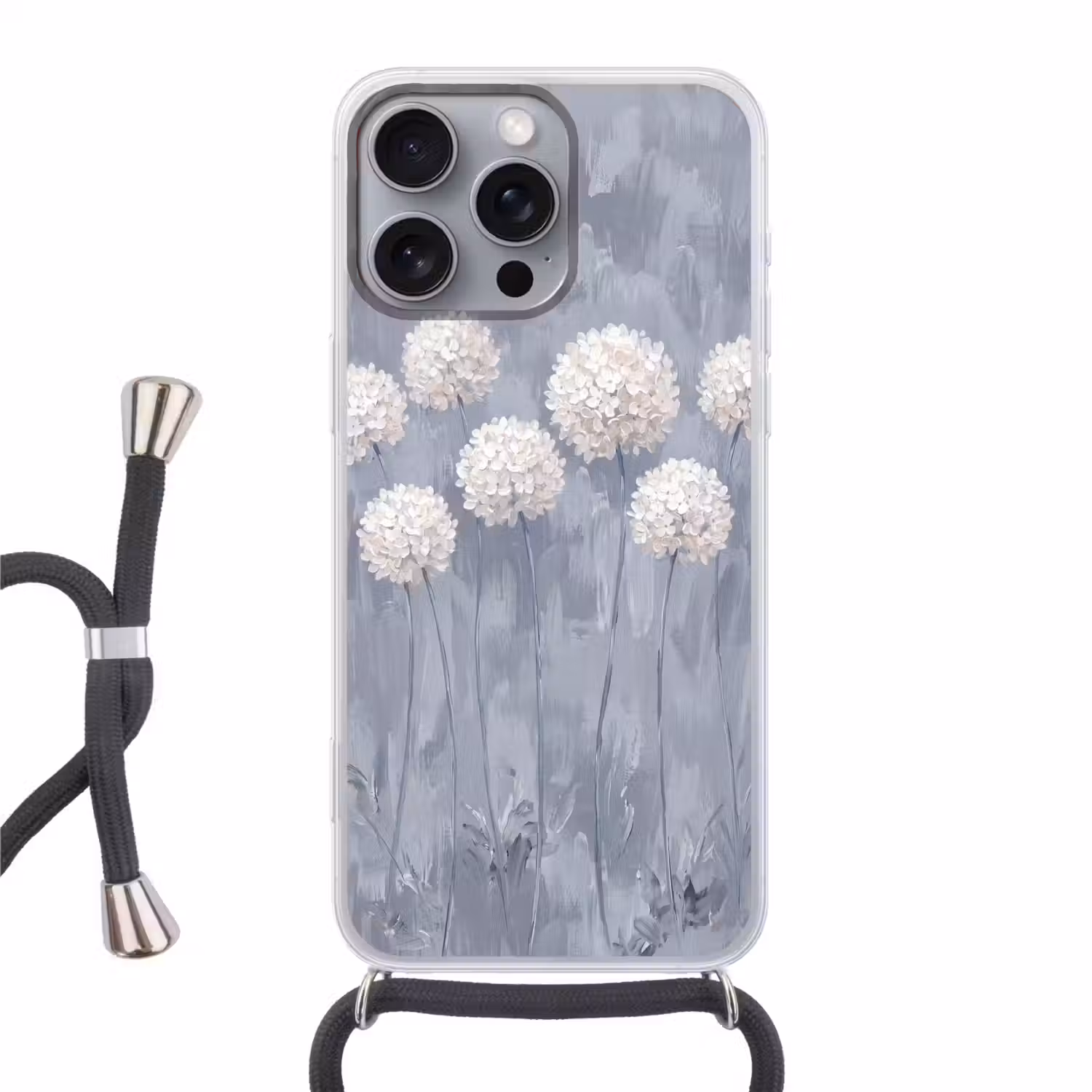 Bloemen - Illustratie - Blauw Hoesje iPhone 16 Pro Max met koord klein -3d