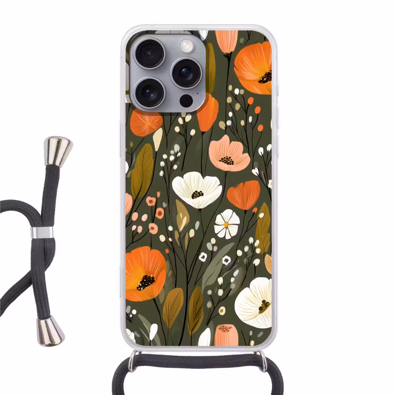 Bloemen - Illustratie - Groen Hoesje iPhone 16 Pro Max met koord klein -3d