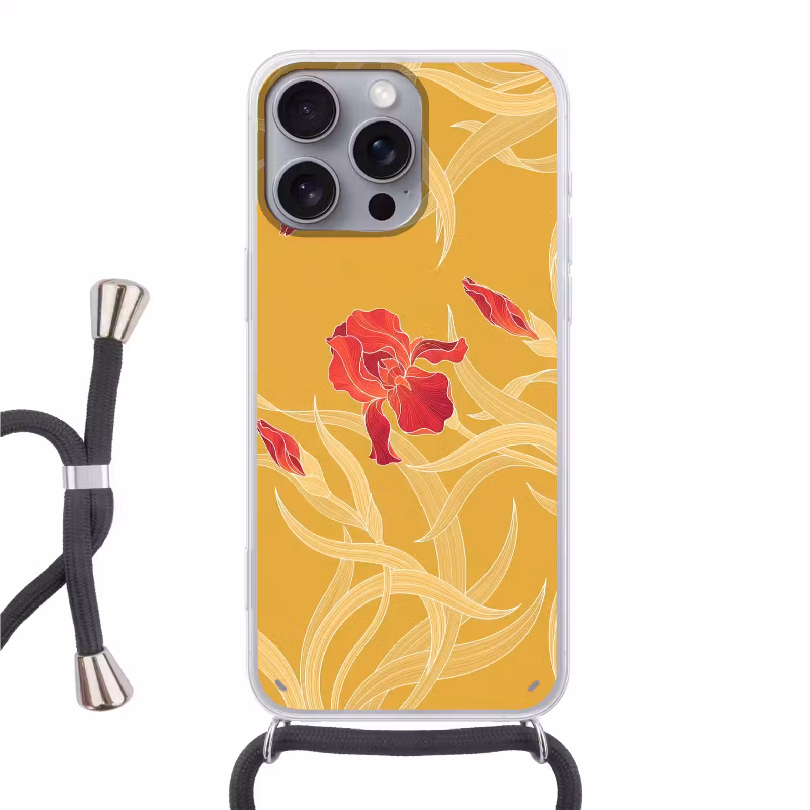 Telefoonhoesje met koord - Bloemen - Illustratie - Rood - Bloemen - Illustratie - Rood Hoesje iPhone 16 Pro Max met koord klein