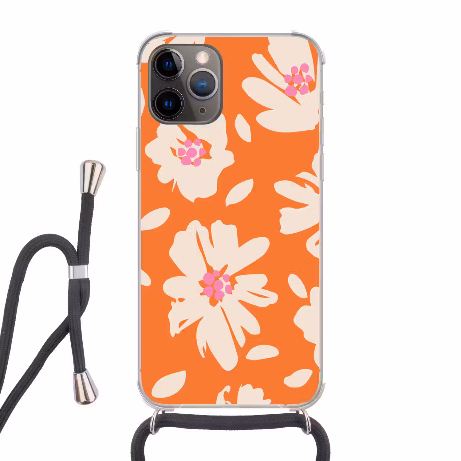 Bloemen - Oranje - Beige - Roze - Abstract Hoesje iPhone 12 Pro met koord klein -3d