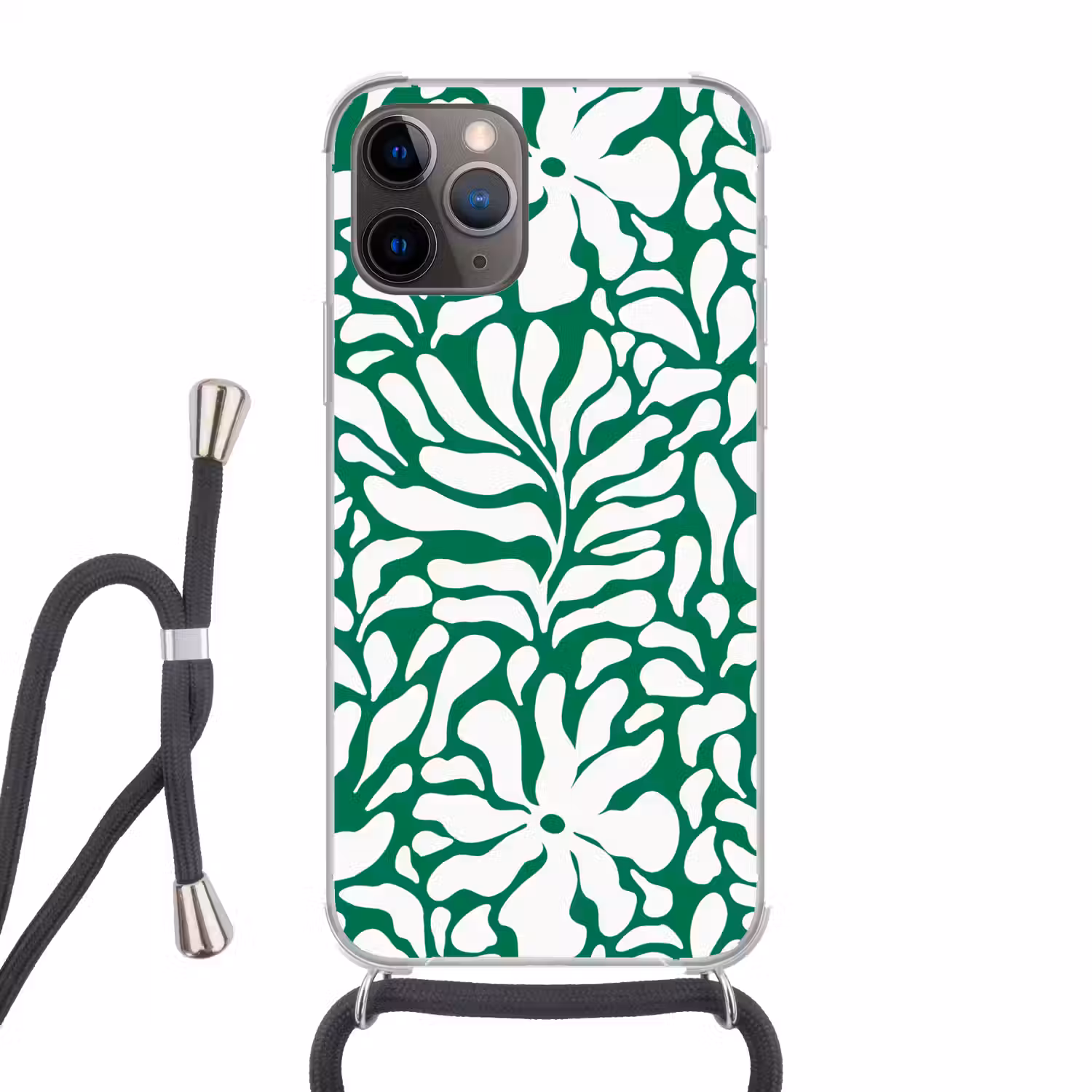 Bloemen patroon - Groen - Wit - Print Hoesje iPhone 12 Pro met koord klein -3d
