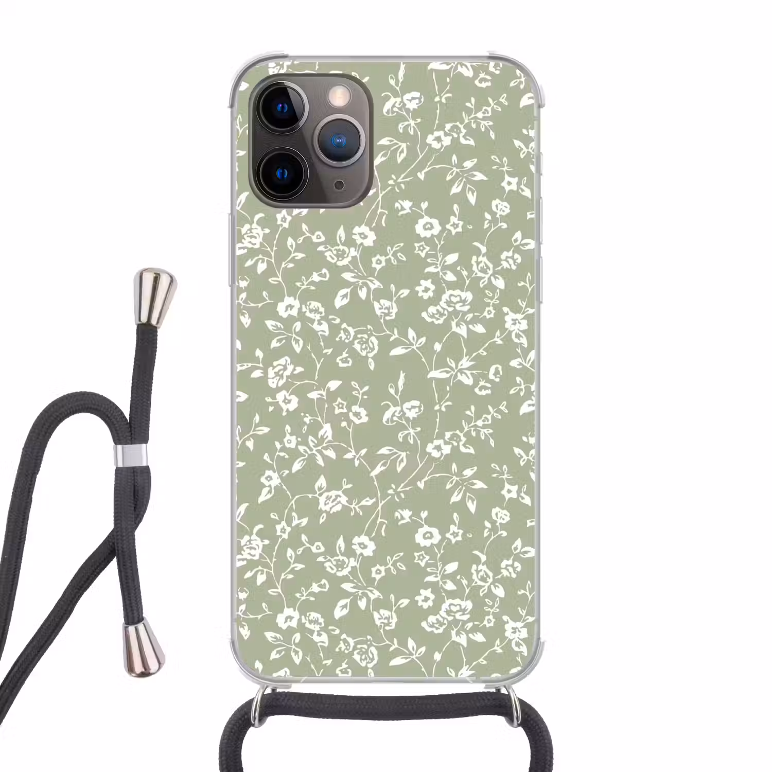 Bloemen - Print - Groen - Wit Hoesje iPhone 12 Pro met koord klein -3d