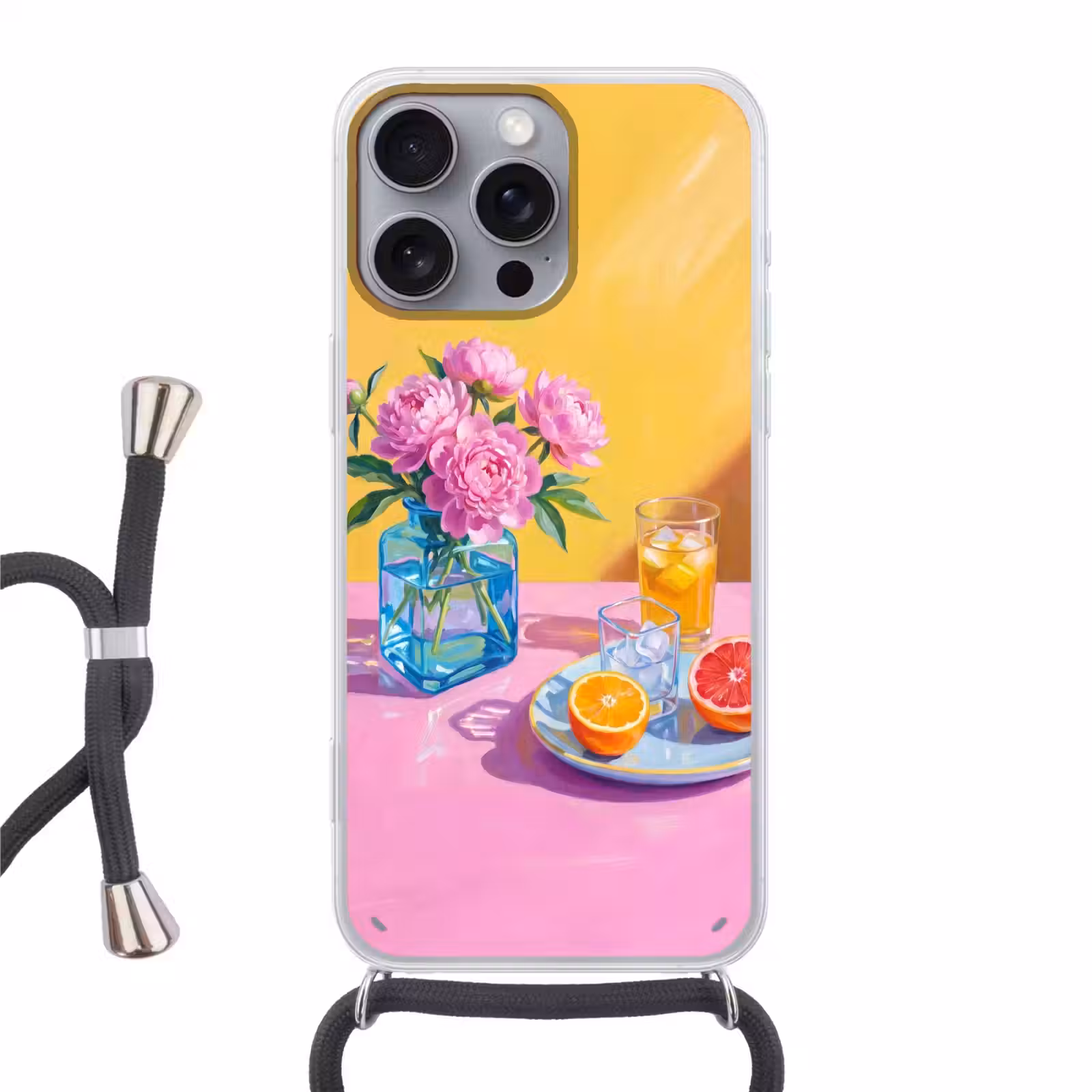 Telefoonhoesje met koord - Bloemen - Roze - Modern - Bloemen - Roze - Modern Hoesje iPhone 16 Pro Max met koord klein