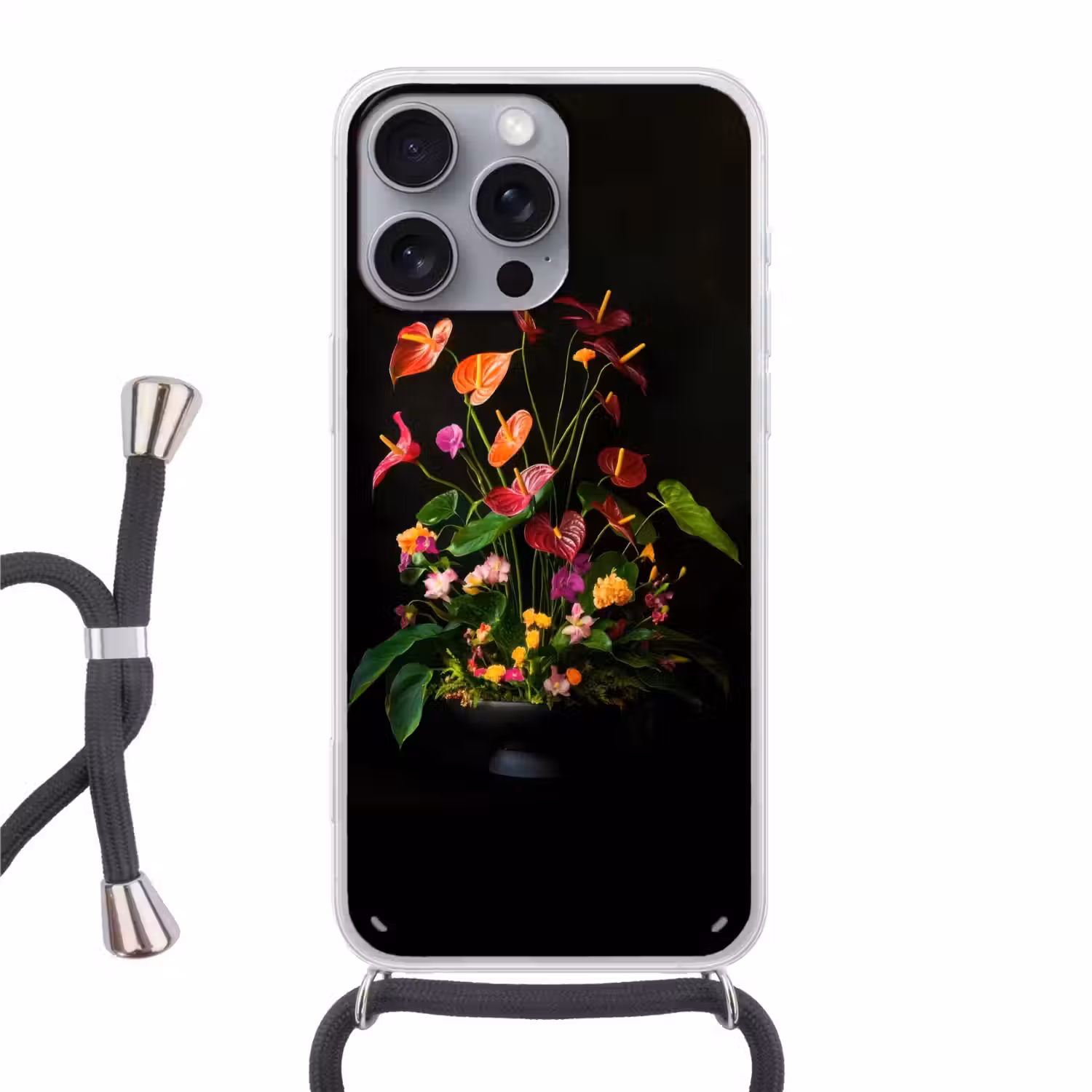 Bloemen - Vaas - Kleurrijk Hoesje iPhone 16 Pro Max met koord klein -3d