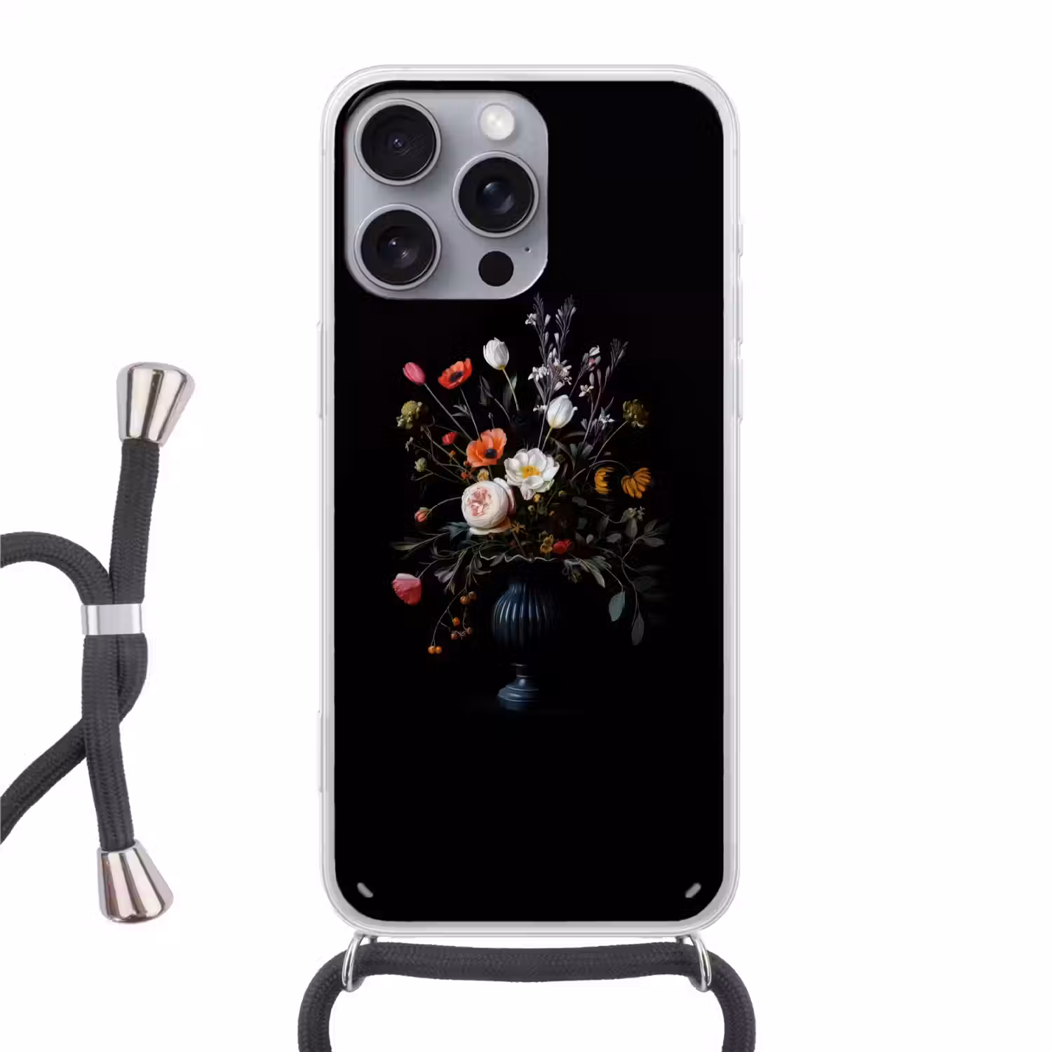 Bloemstuk - Vaas - Zwart Hoesje iPhone 16 Pro Max met koord klein -3d