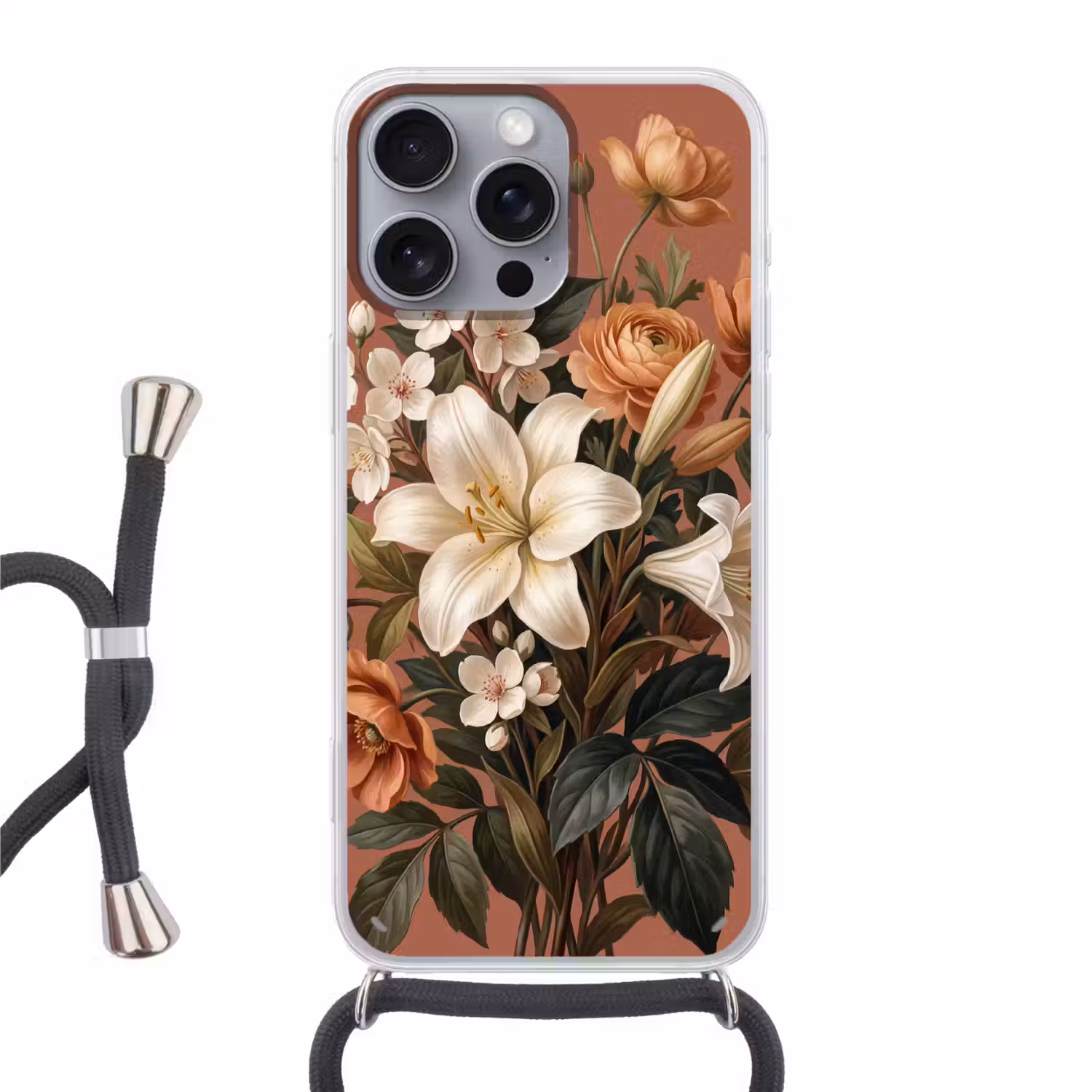 Boeket - Retro - Kleurrijk Hoesje iPhone 16 Pro Max met koord klein -3d