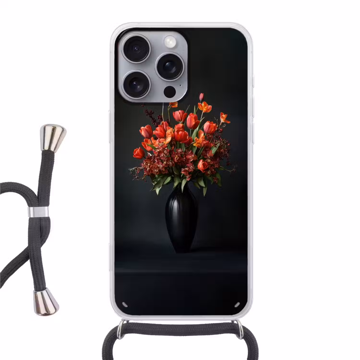 Boeket - Tulpen - Vaas - Rood Hoesje iPhone 16 Pro Max met koord klein -3d