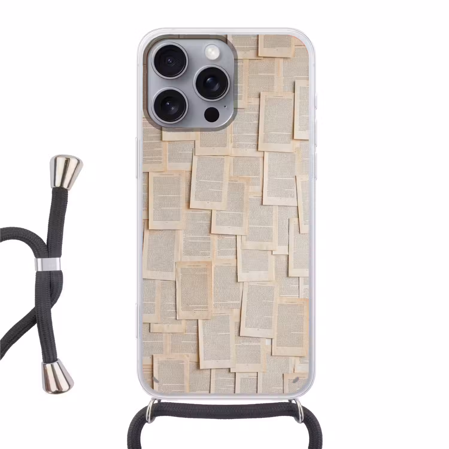 Boekpagina - Collage - Literatuur - Vintage - Beige Hoesje iPhone 16 Pro Max met koord klein -3d