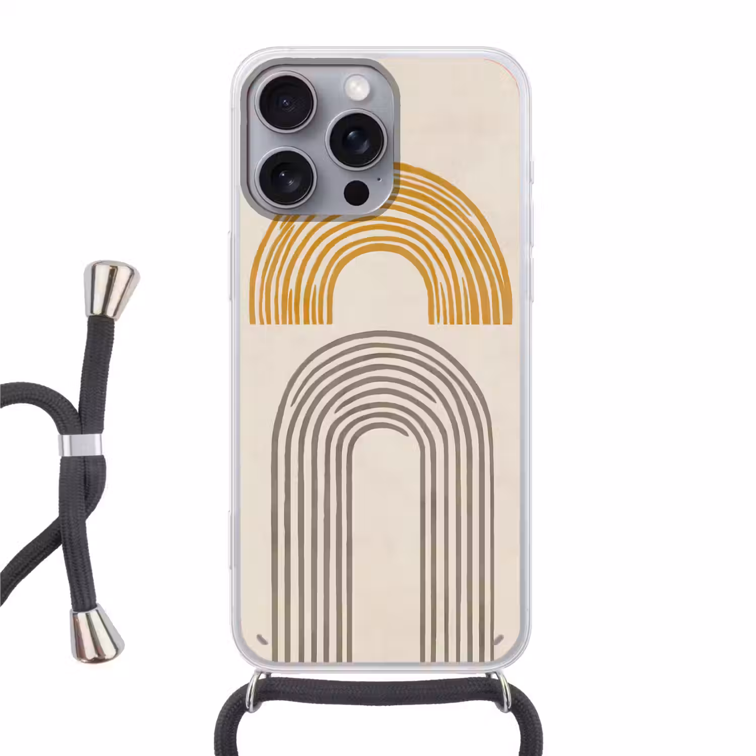 Bogen - Lijnen - Oranje - Minimalistisch Hoesje iPhone 16 Pro Max met koord klein -3d