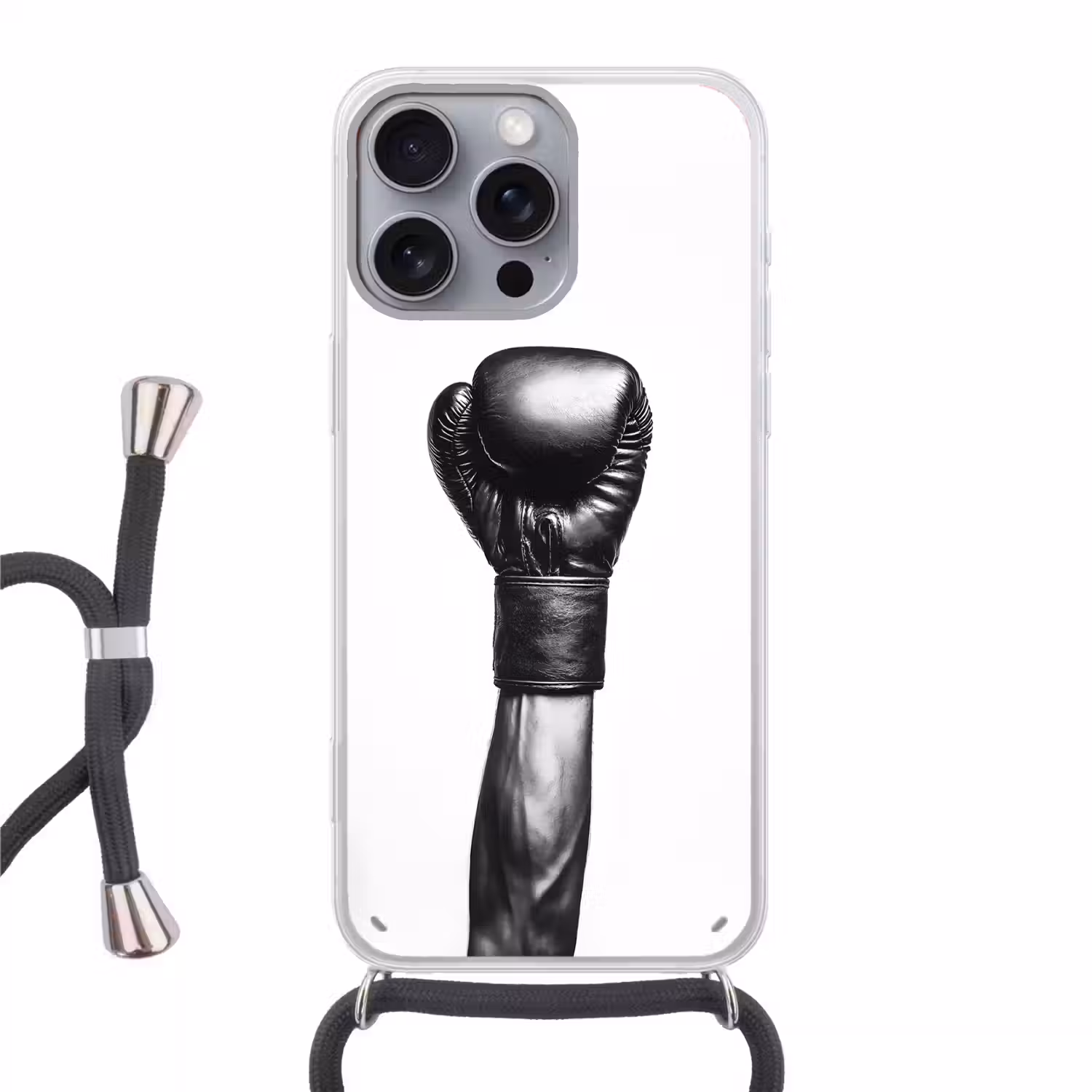 Bokshandschoen - Zwart - Hand Hoesje iPhone 16 Pro Max met koord klein -3d