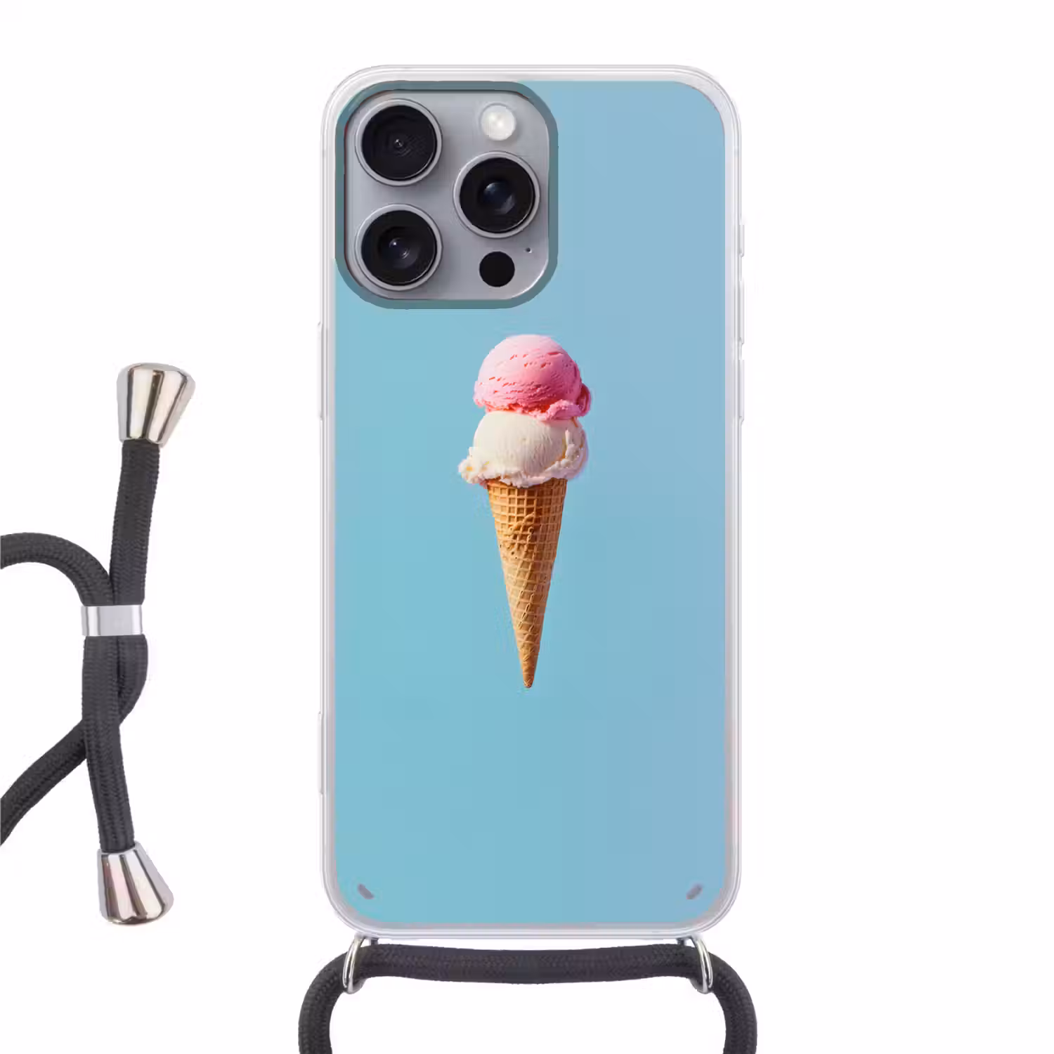 Bolletjes - Schepijs - Hoorntje - Blauw Hoesje iPhone 16 Pro Max met koord klein -3d