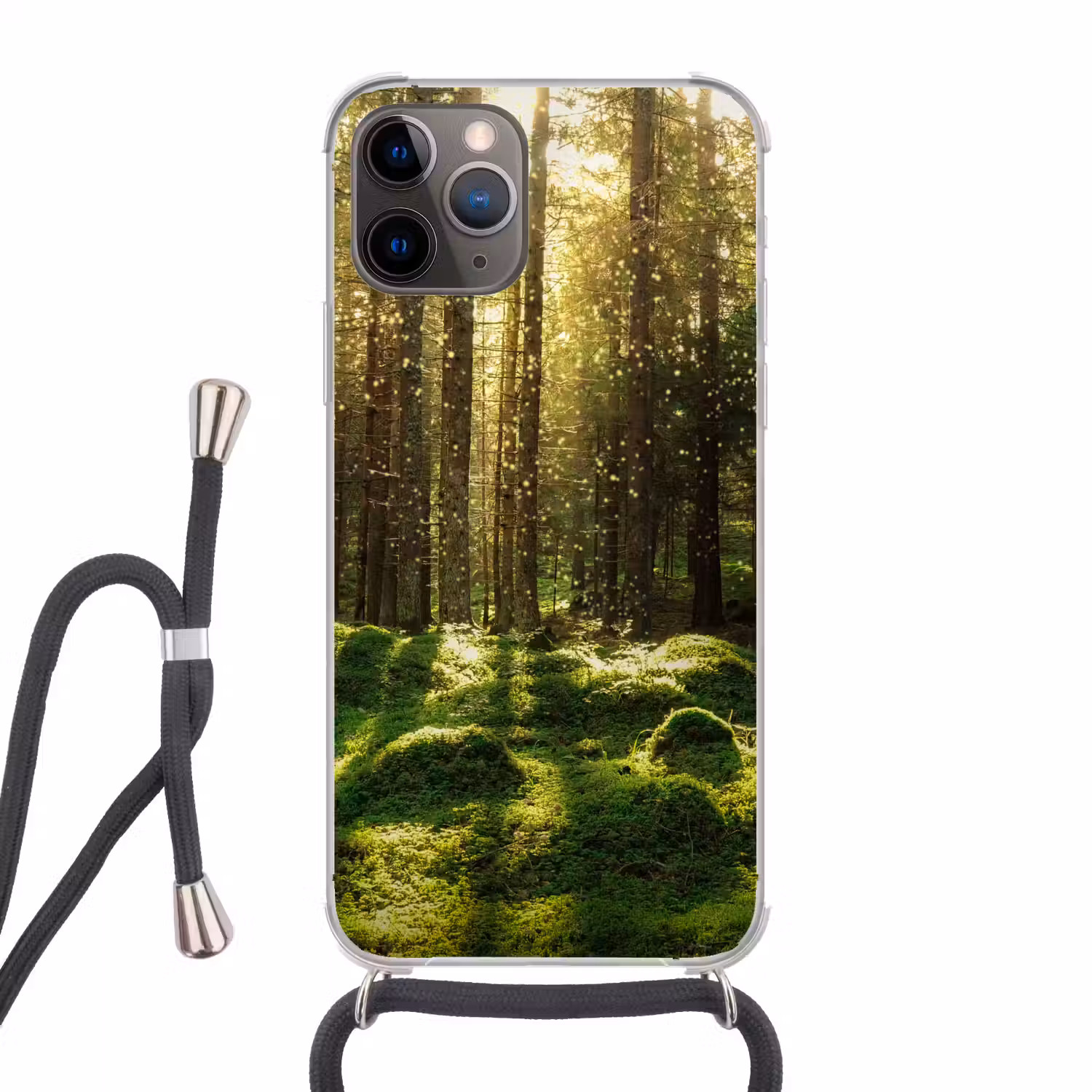 Bomen - Bos - Mos - Planten - Zon Hoesje iPhone 12 Pro met koord klein -3d