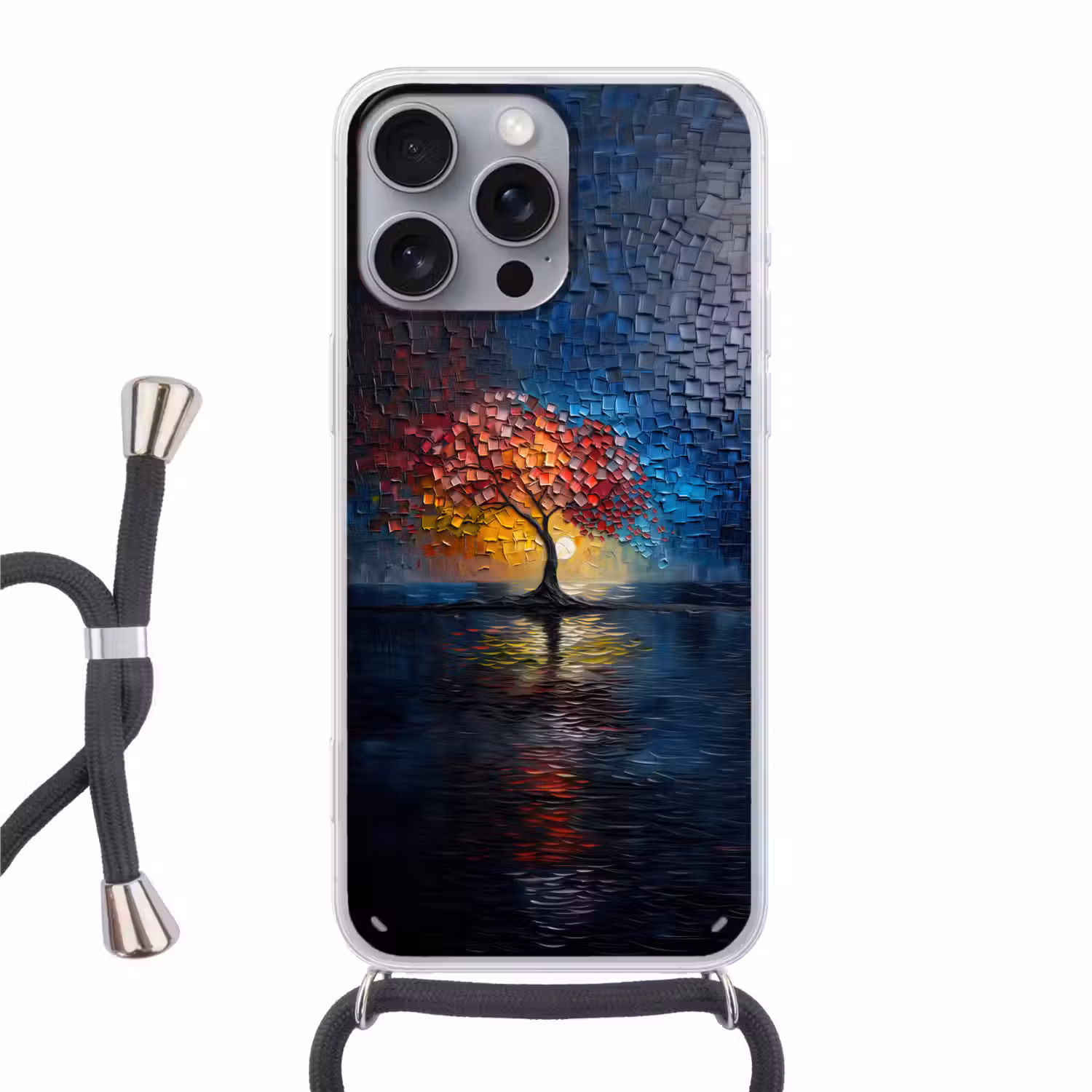 Boom - Blauw - Bladeren - Vakken Hoesje iPhone 16 Pro Max met koord klein -3d