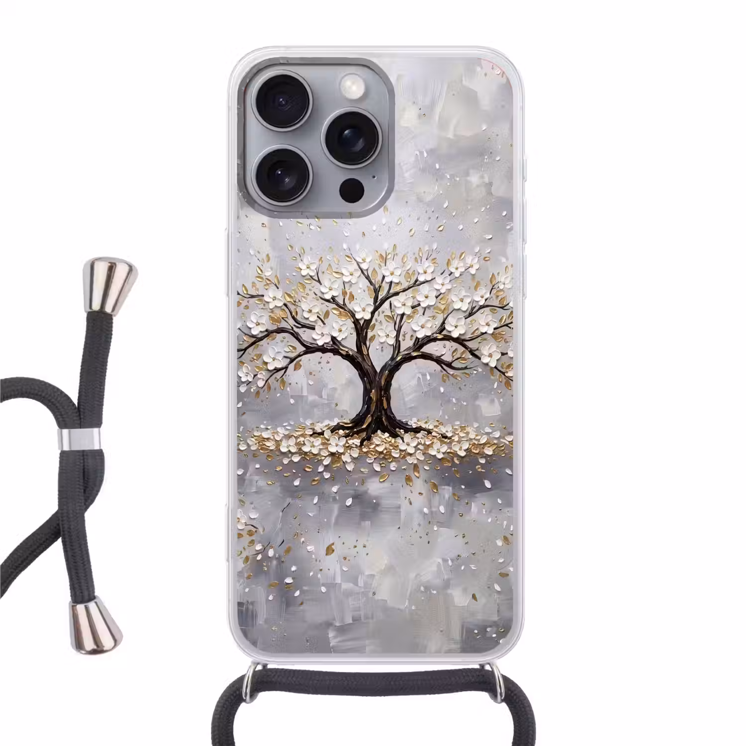 Boom - Bloemen - Natuur - Abstract - Wit Hoesje iPhone 16 Pro Max met koord klein -3d