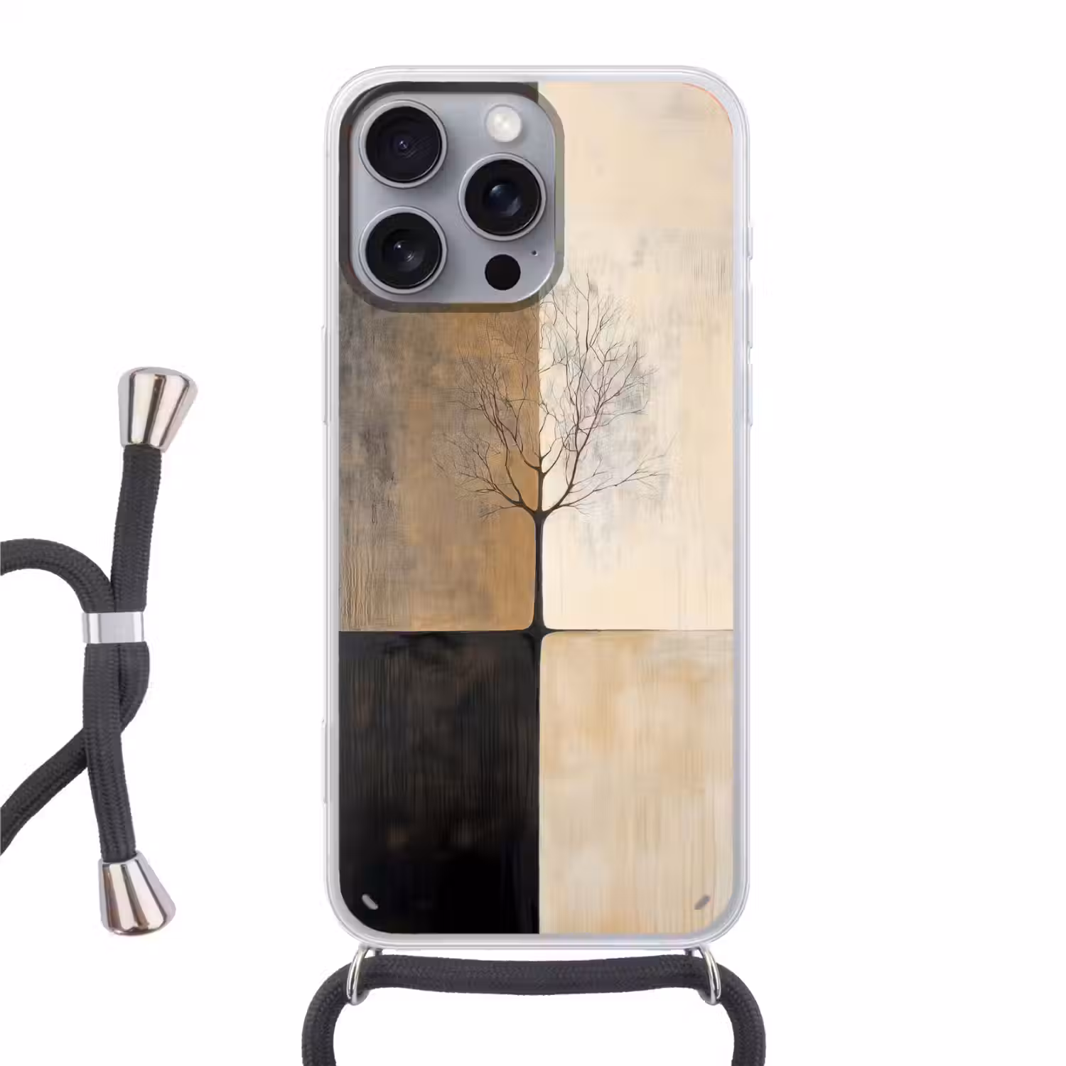 Boom - Vlakken - Takken - Kleurverloop Hoesje iPhone 16 Pro Max met koord klein -3d