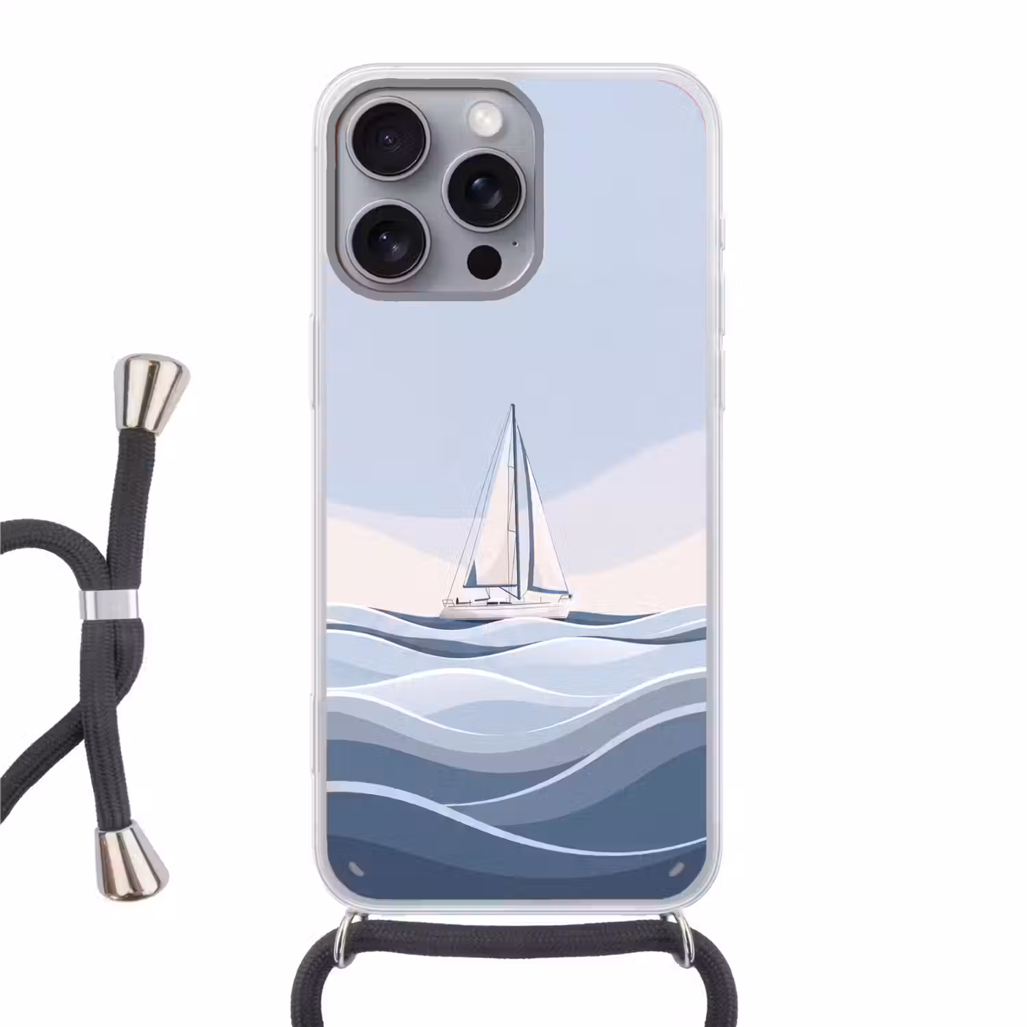 Boot - Zeil - Zee - Modern - Beige Hoesje iPhone 16 Pro Max met koord klein -3d