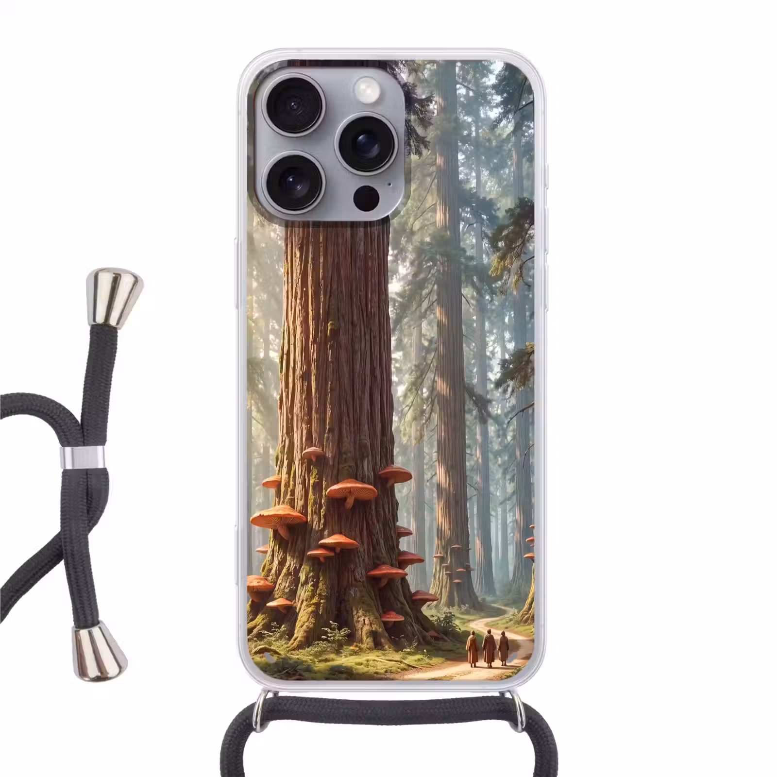 Telefoonhoesje met koord - Bos - Bomen - Natuur - Bos - Bomen - Natuur Hoesje iPhone 16 Pro Max met koord klein