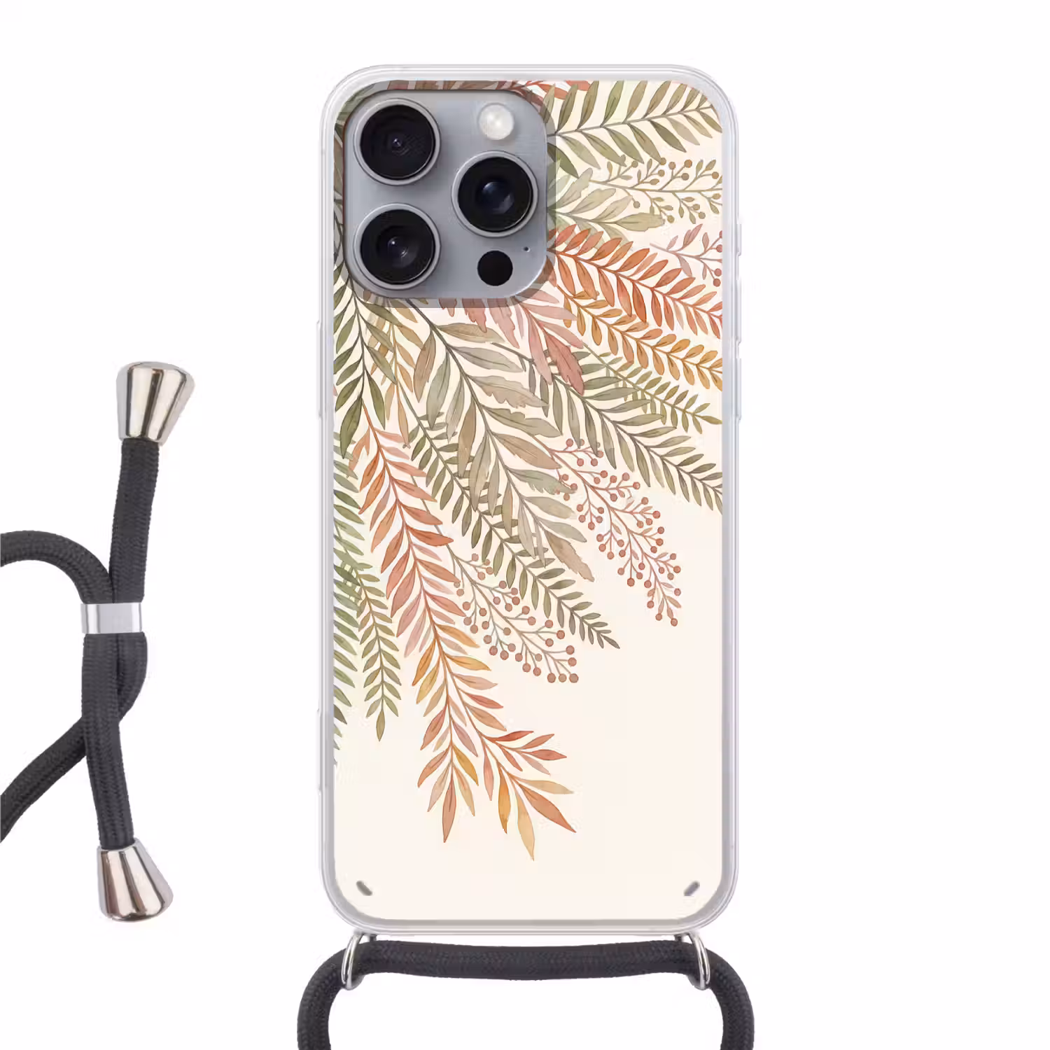 Botanisch - Aquarel - Kleurrijk Hoesje iPhone 16 Pro Max met koord klein -3d