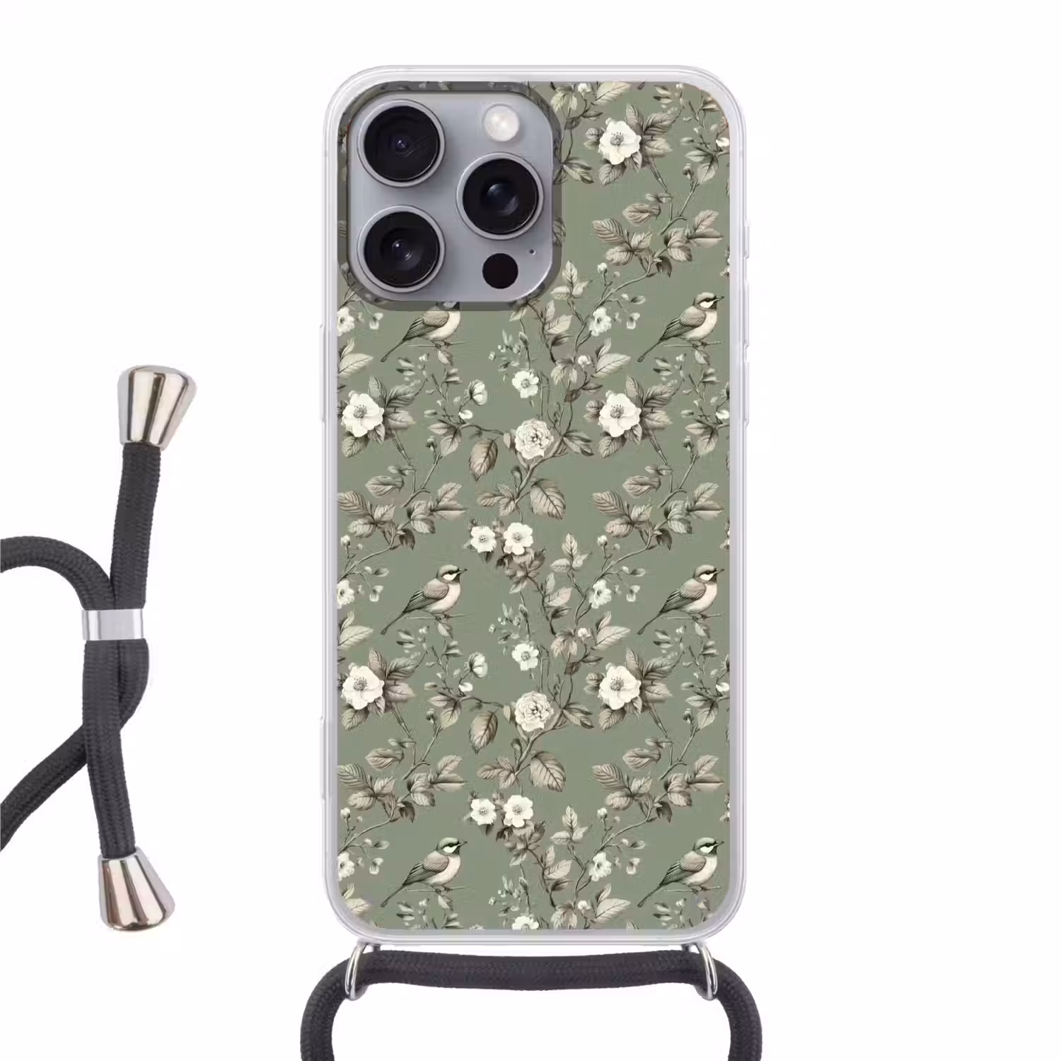 Botanisch - Vogels - Groen Hoesje iPhone 16 Pro Max met koord klein 804 -3d