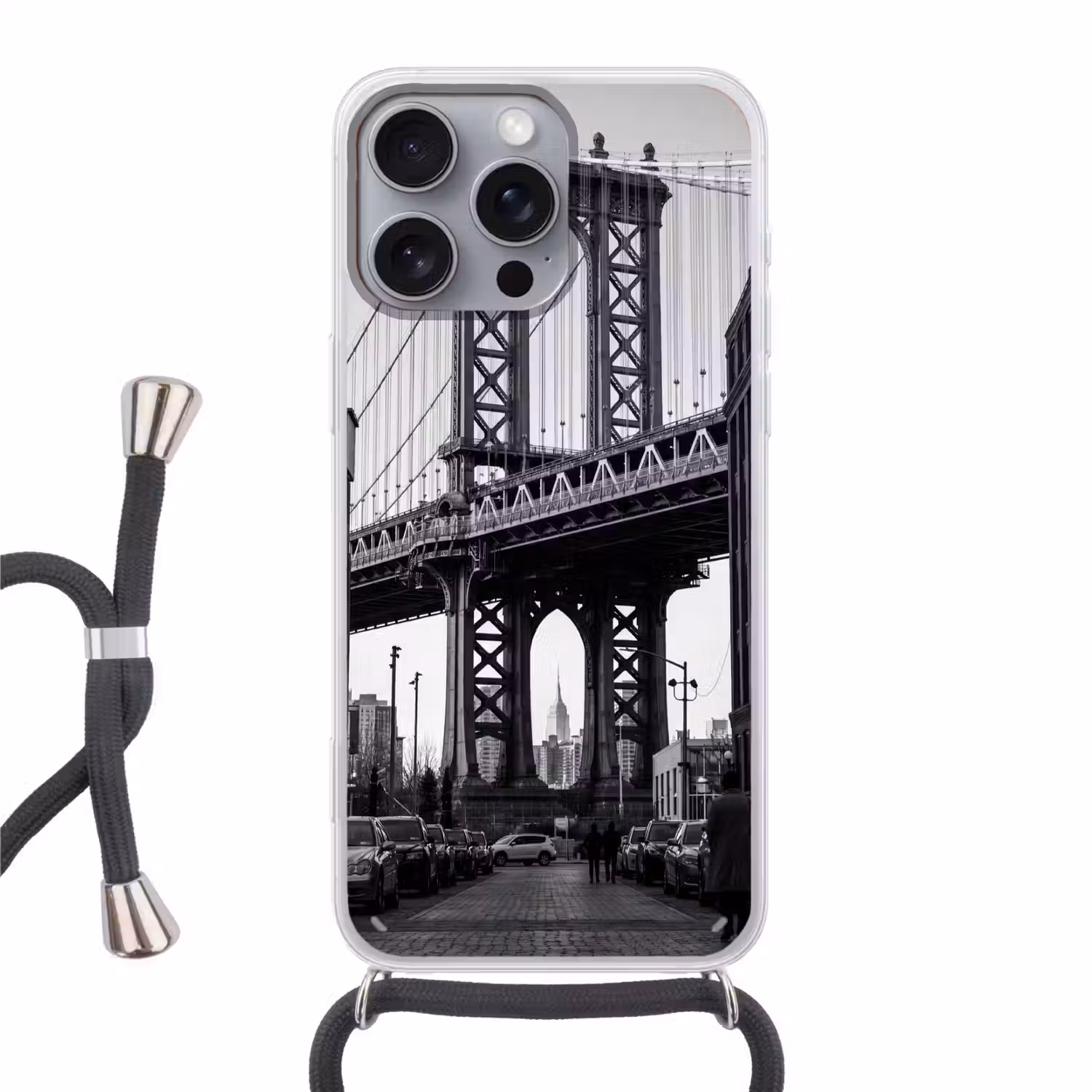Brug - Stad - Architectuur - Modern - Zwart-wit Hoesje iPhone 16 Pro Max met koord klein -3d