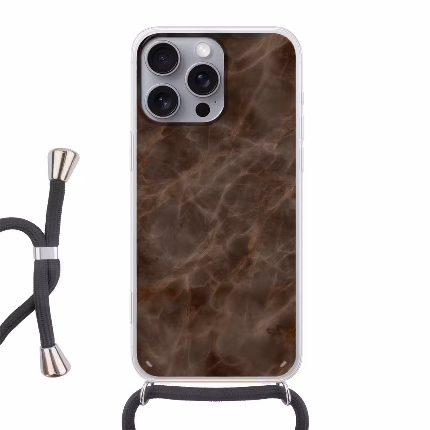 Bruin marmer - Organisch - Natuursteen Hoesje iPhone 16 Pro Max met koord klein -3d