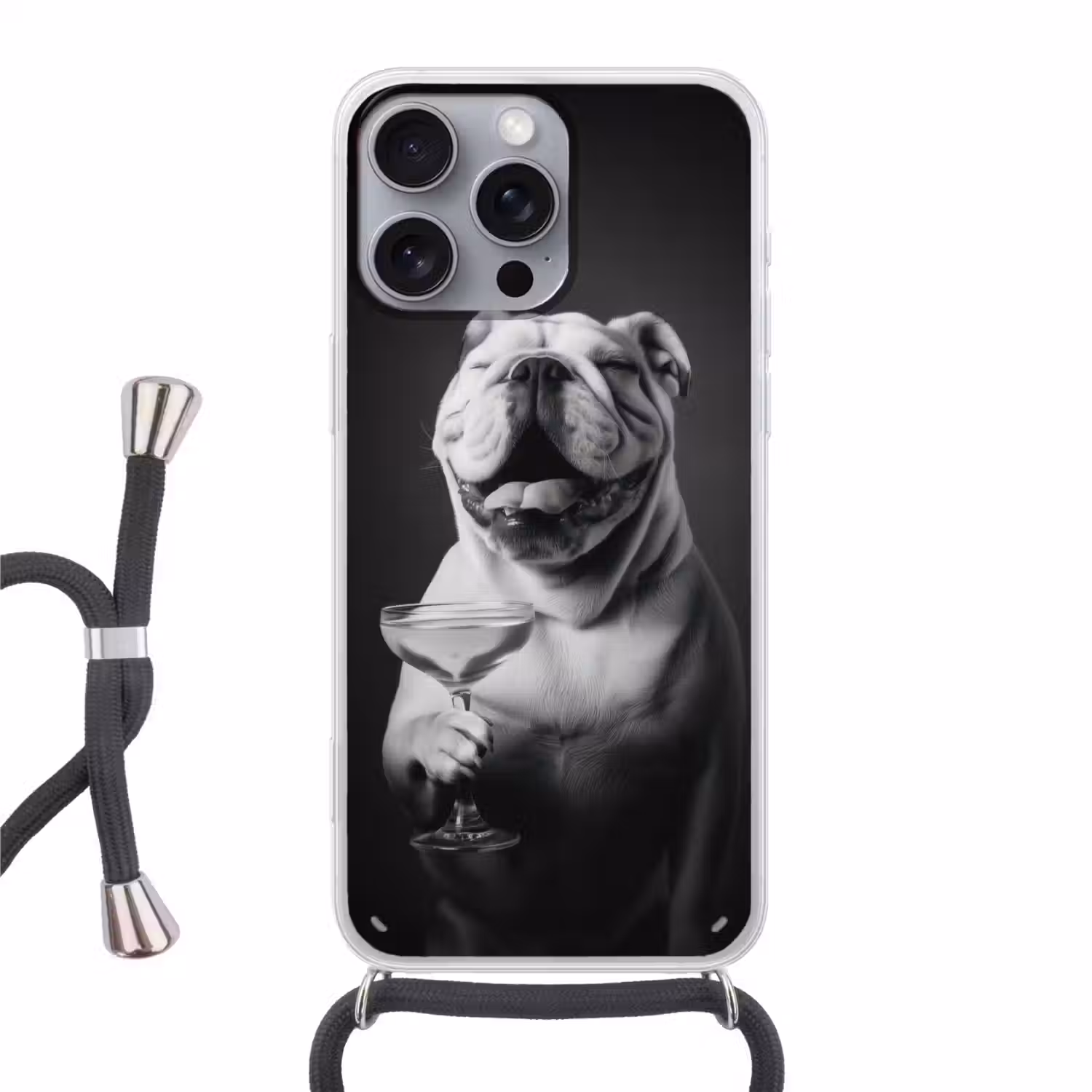 Buldog - Hond - Glas Hoesje iPhone 16 Pro Max met koord klein -3d
