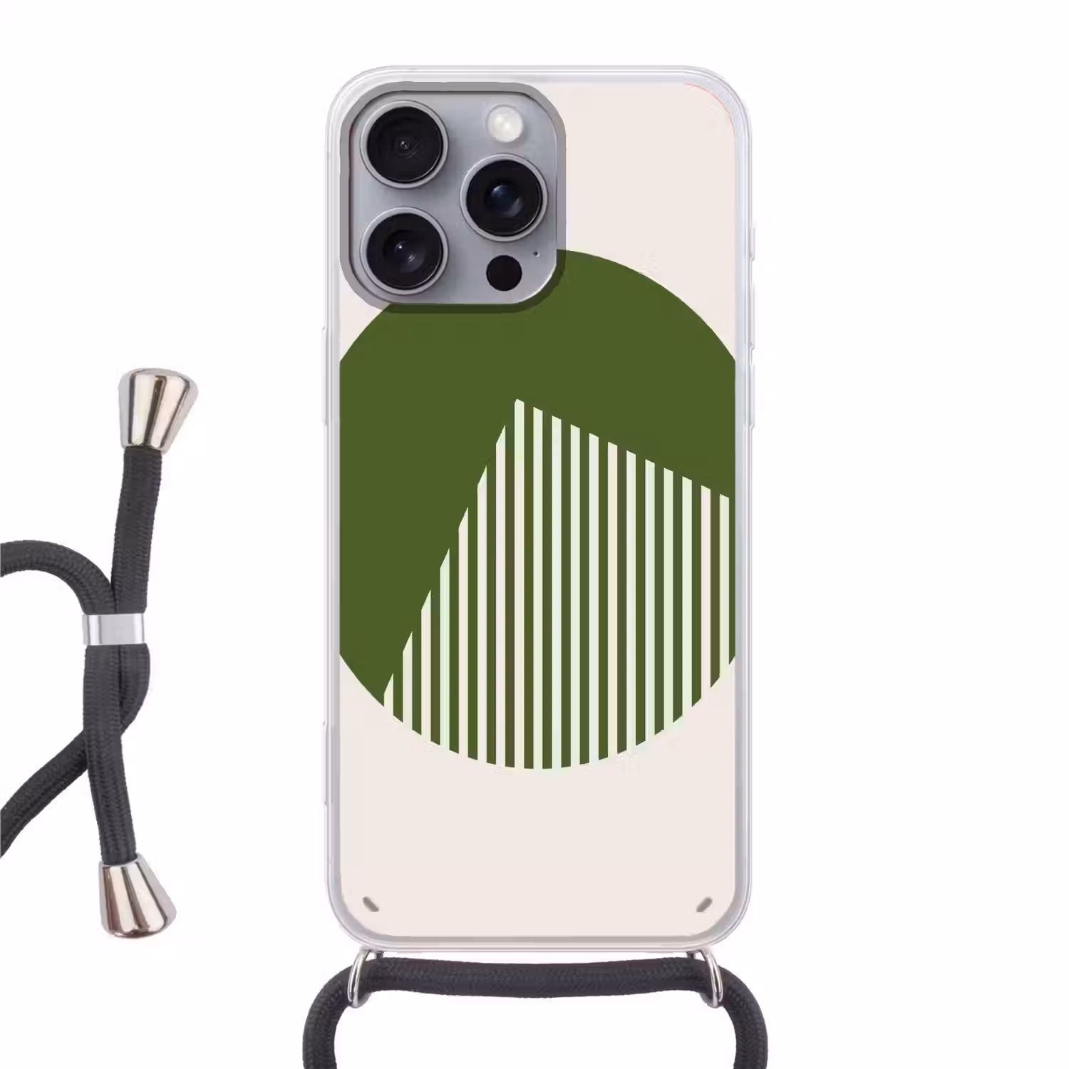 Cirkel - Strepen - Geometrisch - Abstract - Groen Hoesje iPhone 16 Pro Max met koord klein -3d