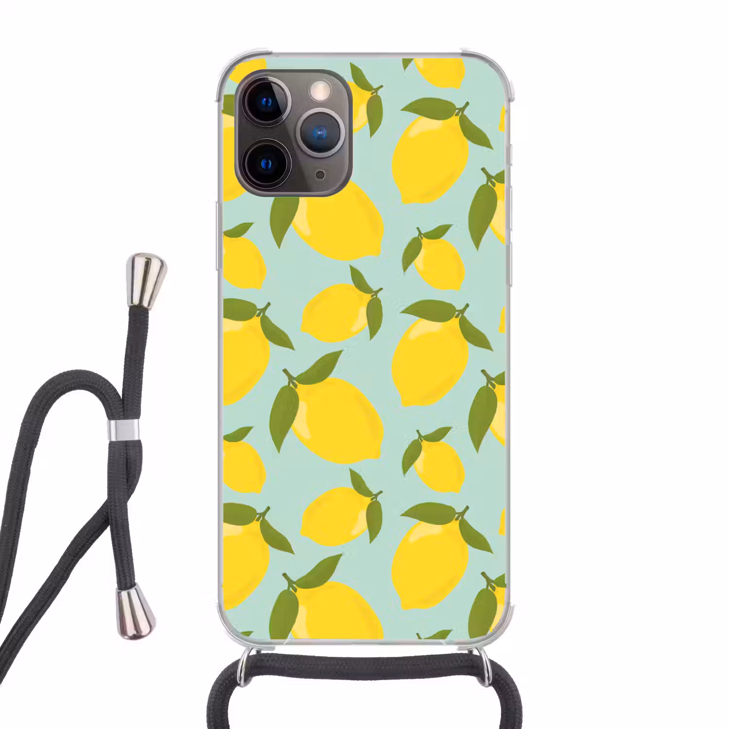 Citroenen patroon - Geel - Blauw - Patroon - Vruchten Hoesje iPhone 12 Pro met koord klein -3d